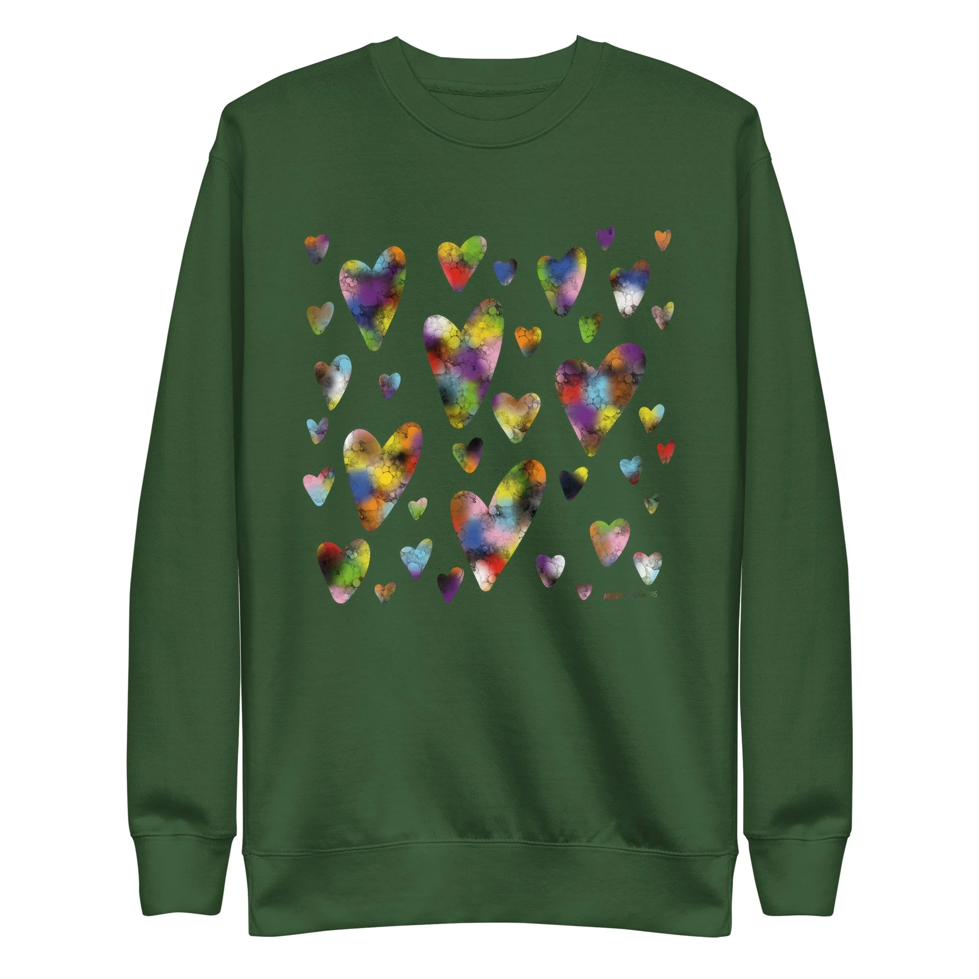 Rainbow Hearts Unisex Premium Sweatshirt - AbstractbyRabrams - 694F40C1C49D6_Forest-Green-S