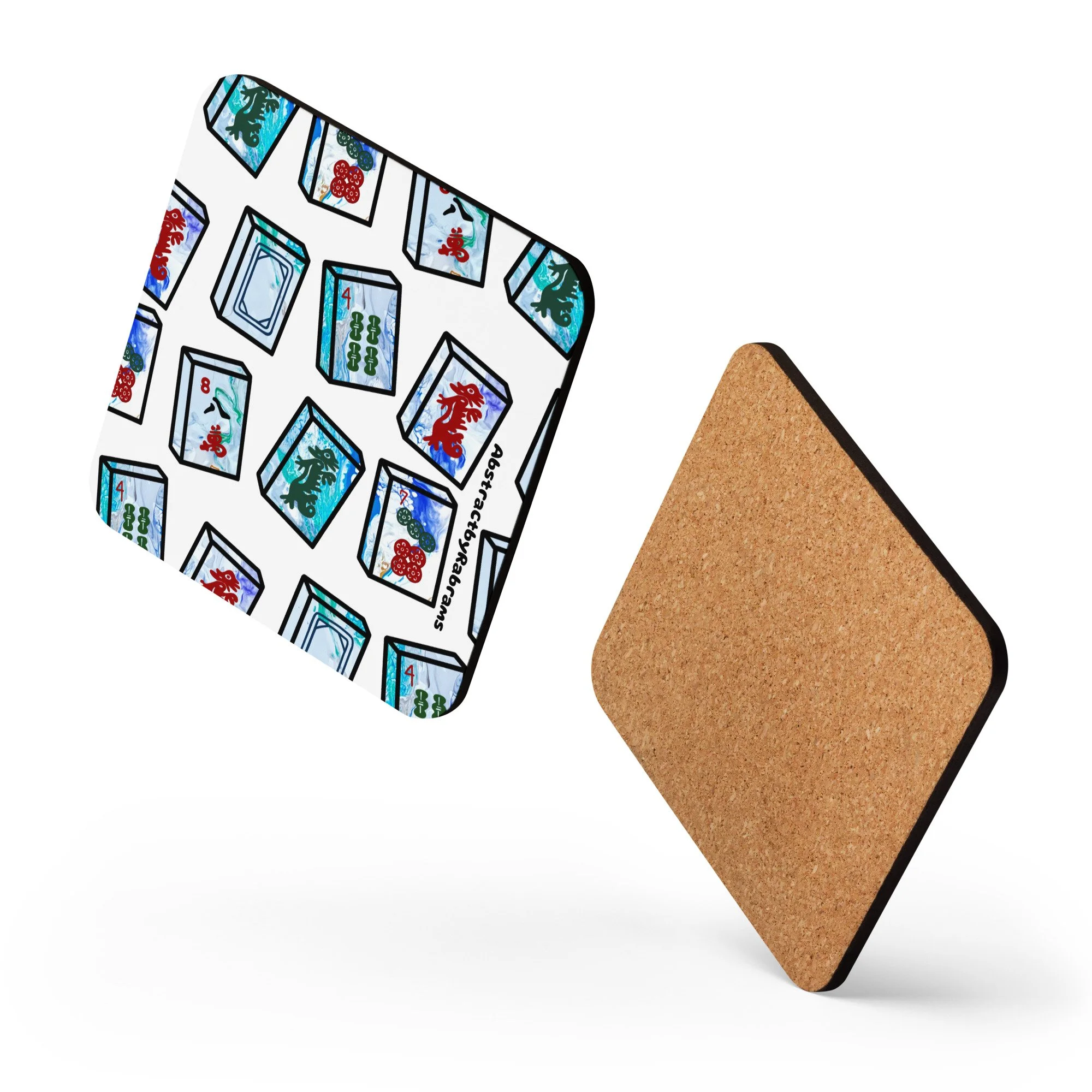 Blue Mahjong Tiles Coaster - Cork-Back Coaster - 1 Coaster - AbstractbyRabrams -