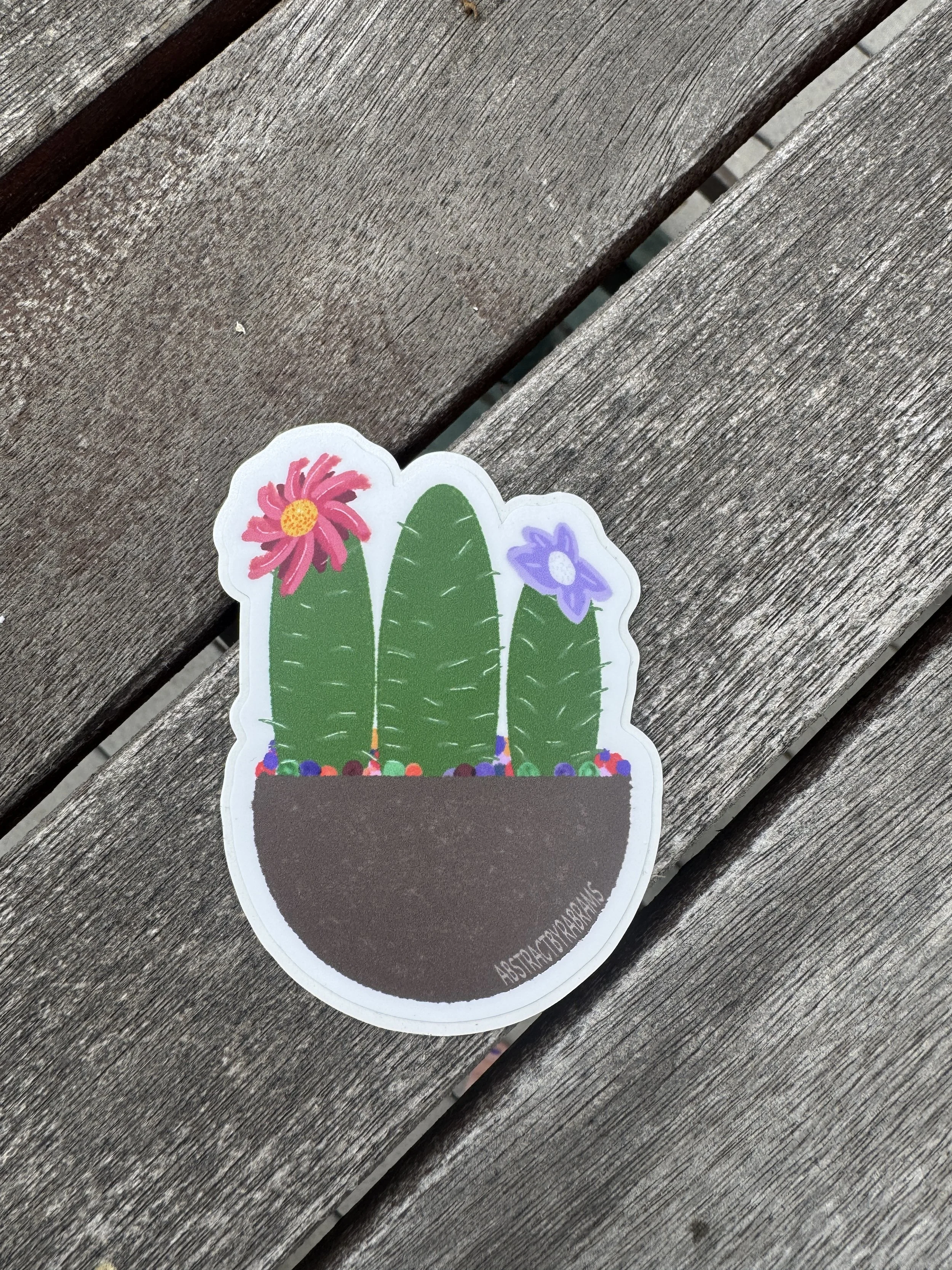 Hand Drawn Cactus Planter Sticker - 3" - AbstractbyRabrams -