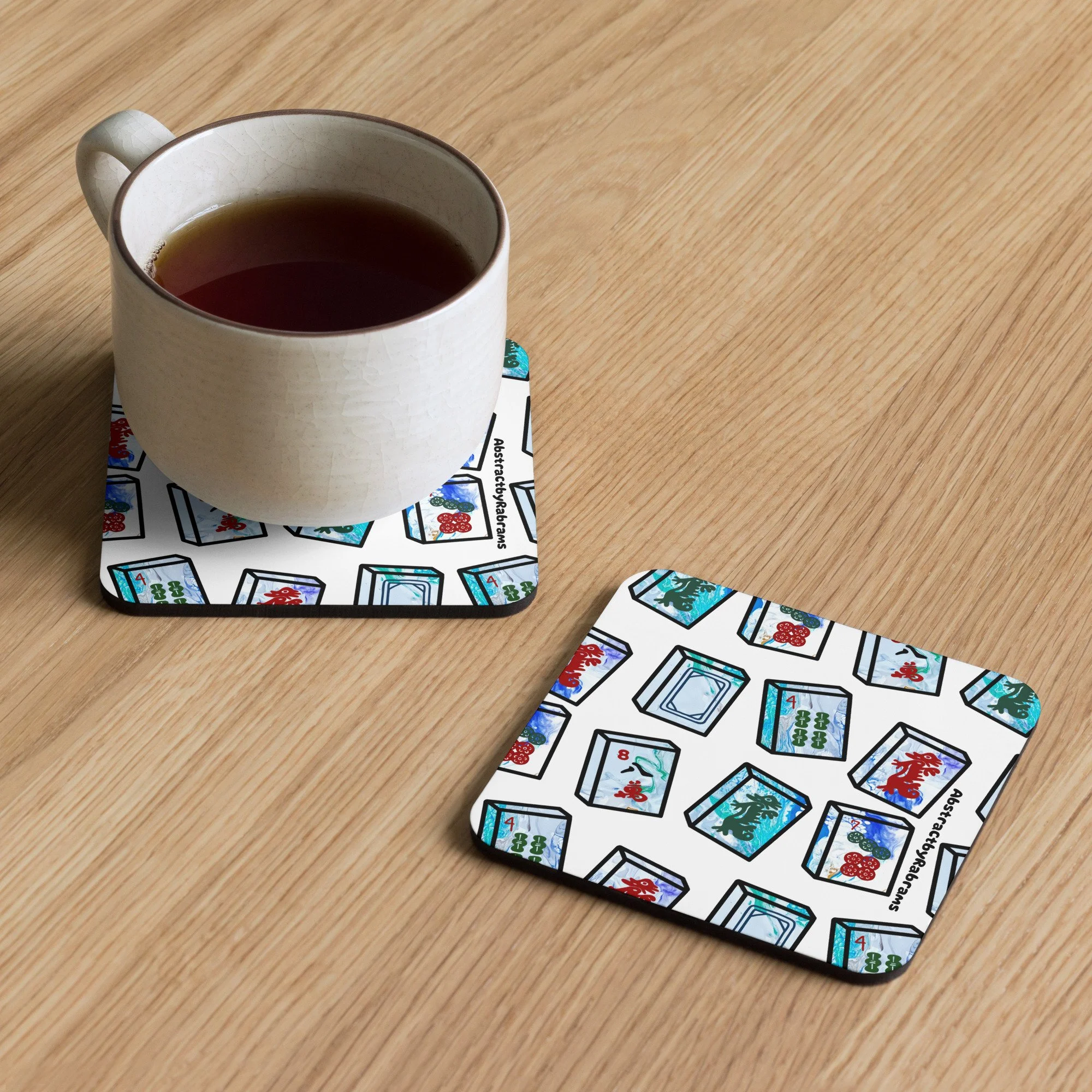 Blue Mahjong Tiles Coaster - Cork-Back Coaster - 1 Coaster - AbstractbyRabrams -
