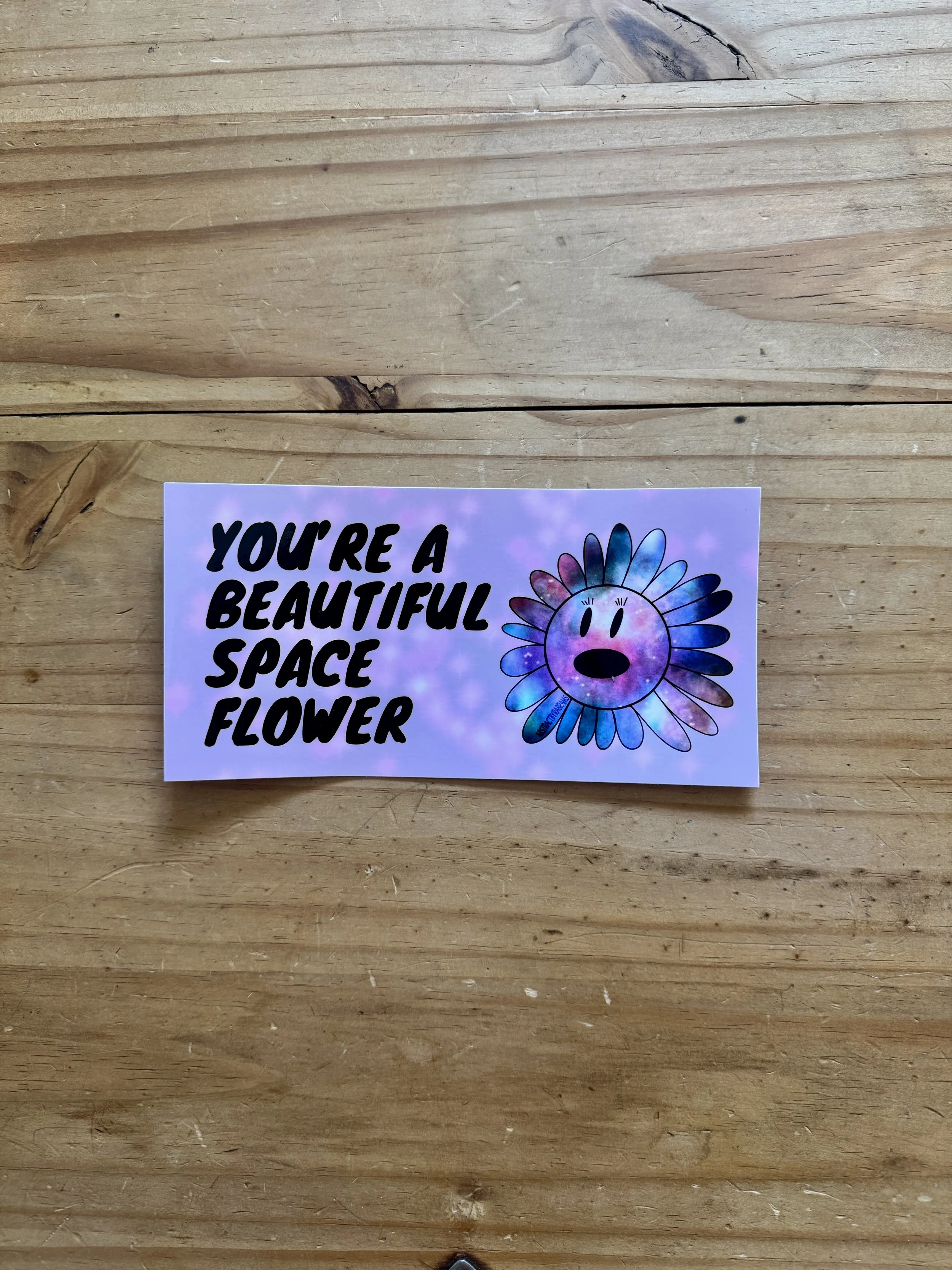 Beautiful Space Flower Bumper Sticker- - 3.5” × 7.8” - Glossy - AbstractbyRabrams -
