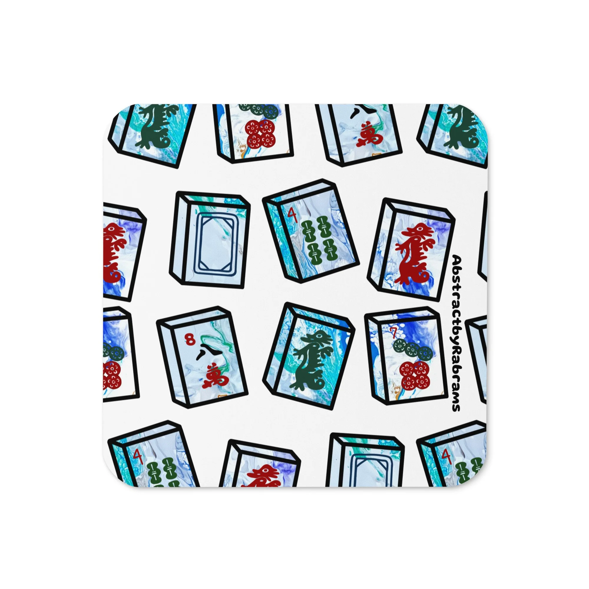 Blue Mahjong Tiles Coaster - Cork-Back Coaster - 1 Coaster - AbstractbyRabrams -