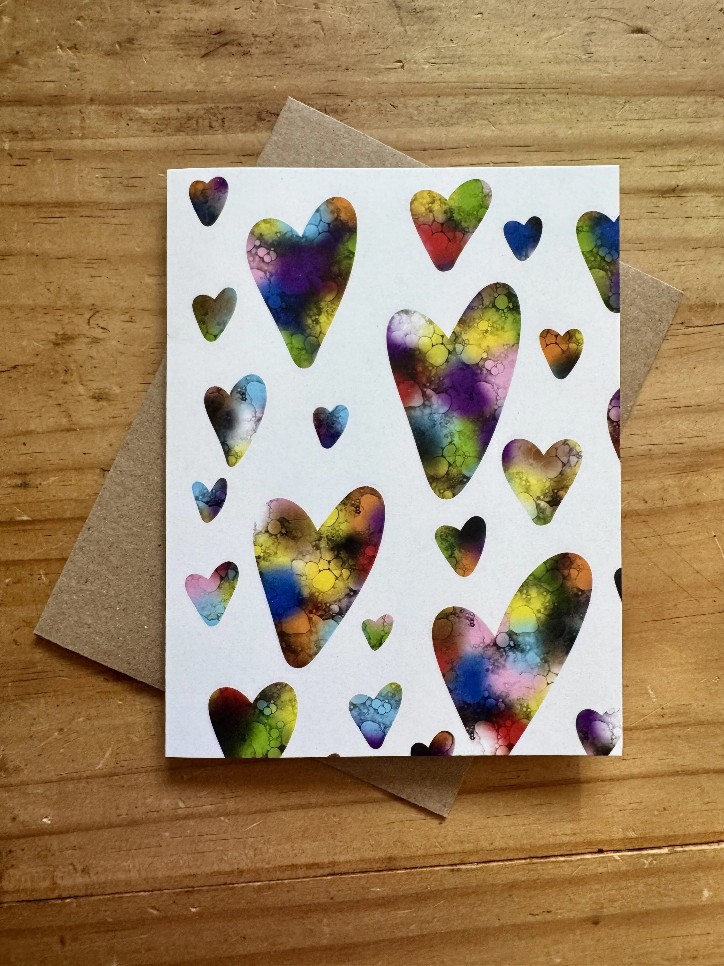 Rainbow Hearts Greeting Card - AbstractbyRabrams -