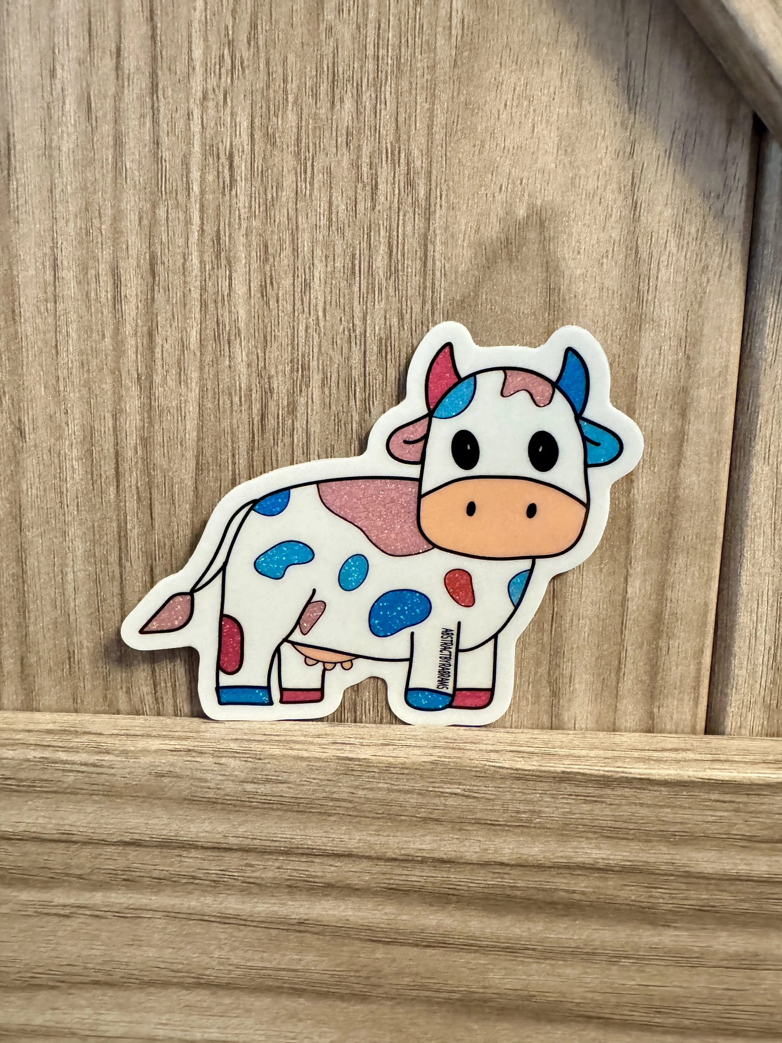 Trans Cow Glittery Sticker - Hand Drawn - 3" - AbstractbyRabrams -