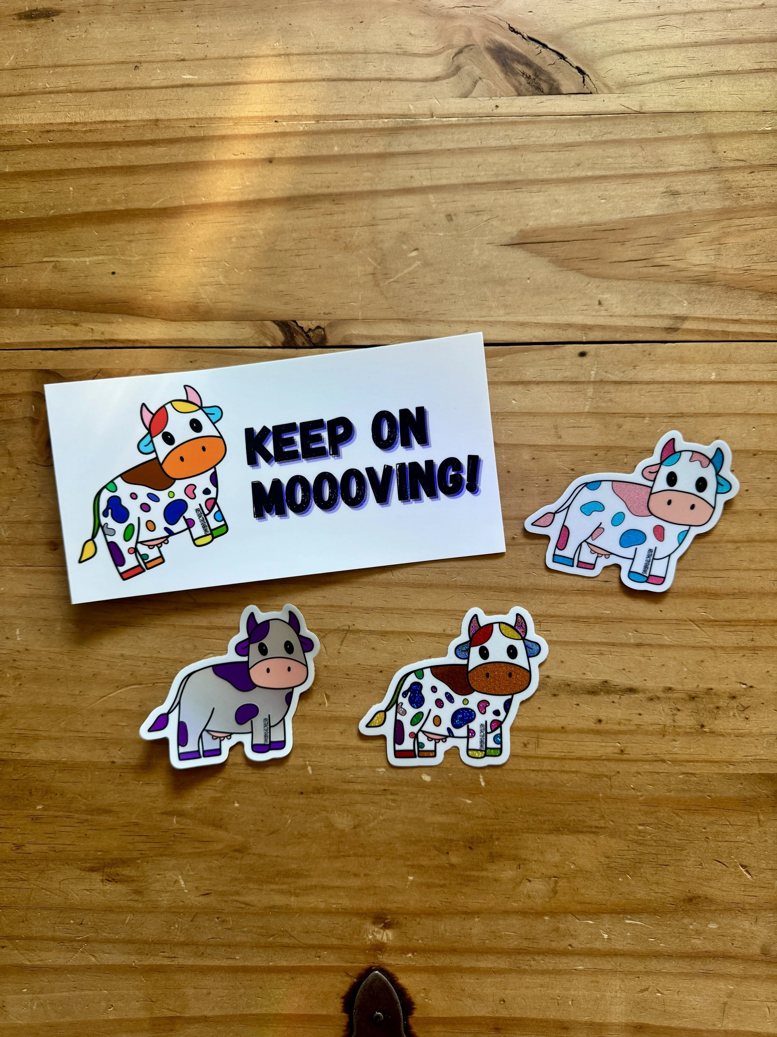 Trans Cow Glittery Sticker - Hand Drawn - 3" - AbstractbyRabrams -