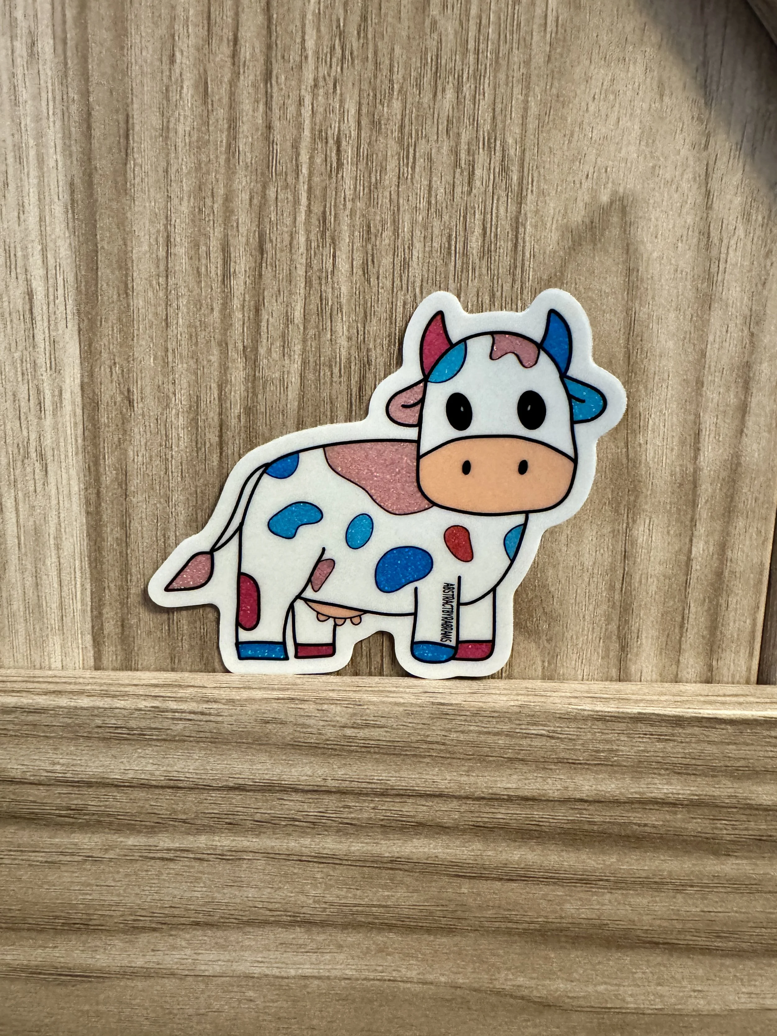 Trans Cow Glittery Sticker - Hand Drawn - 3" - AbstractbyRabrams -