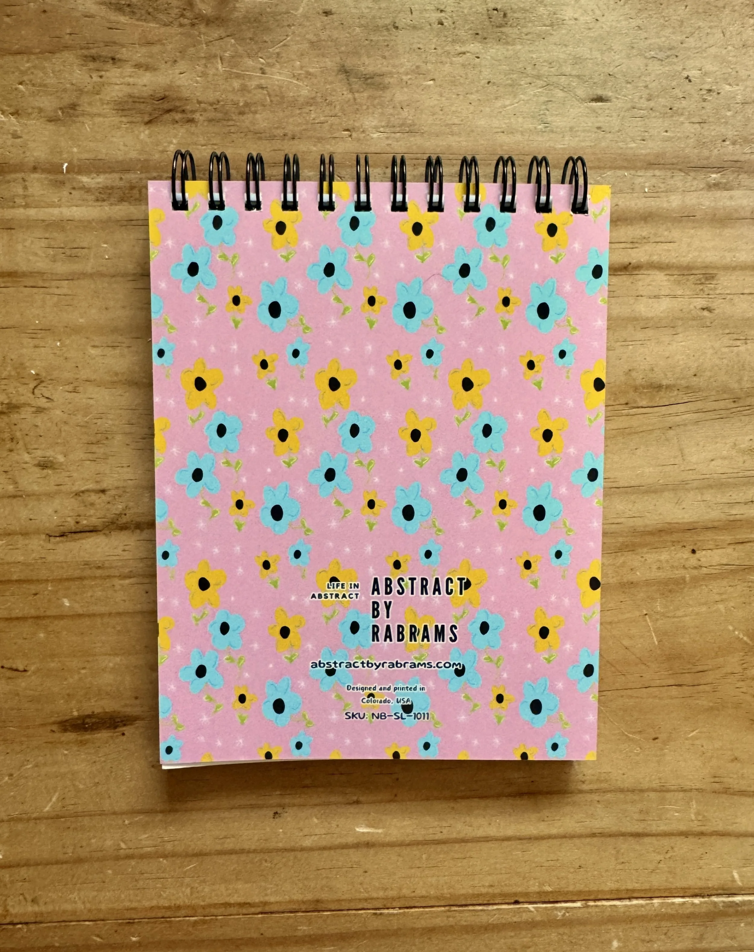 Pink Floral Lined Notepad - 5.5"x4.25" - AbstractbyRabrams -