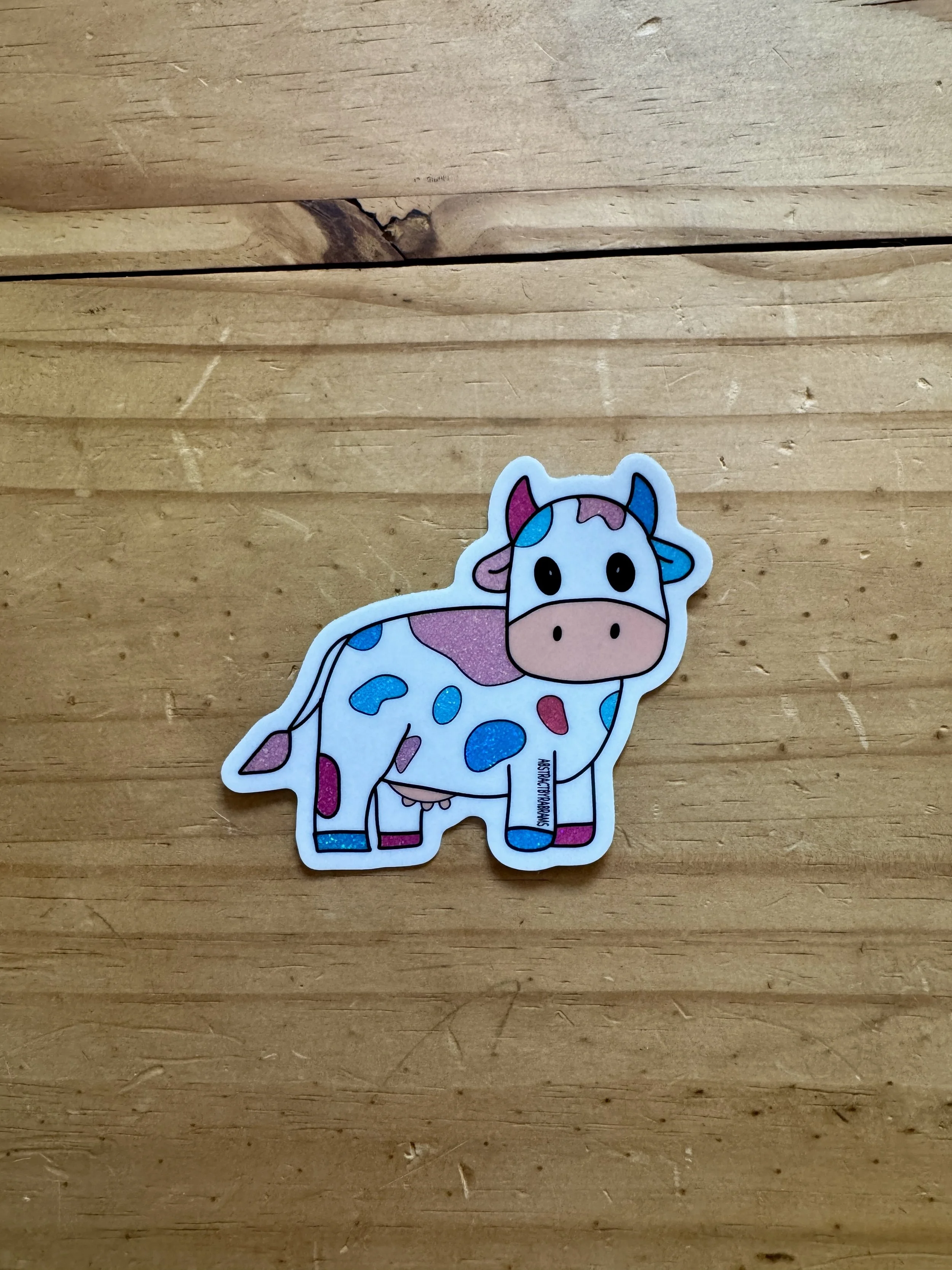 Trans Cow Glittery Sticker - Hand Drawn - 3" - AbstractbyRabrams -