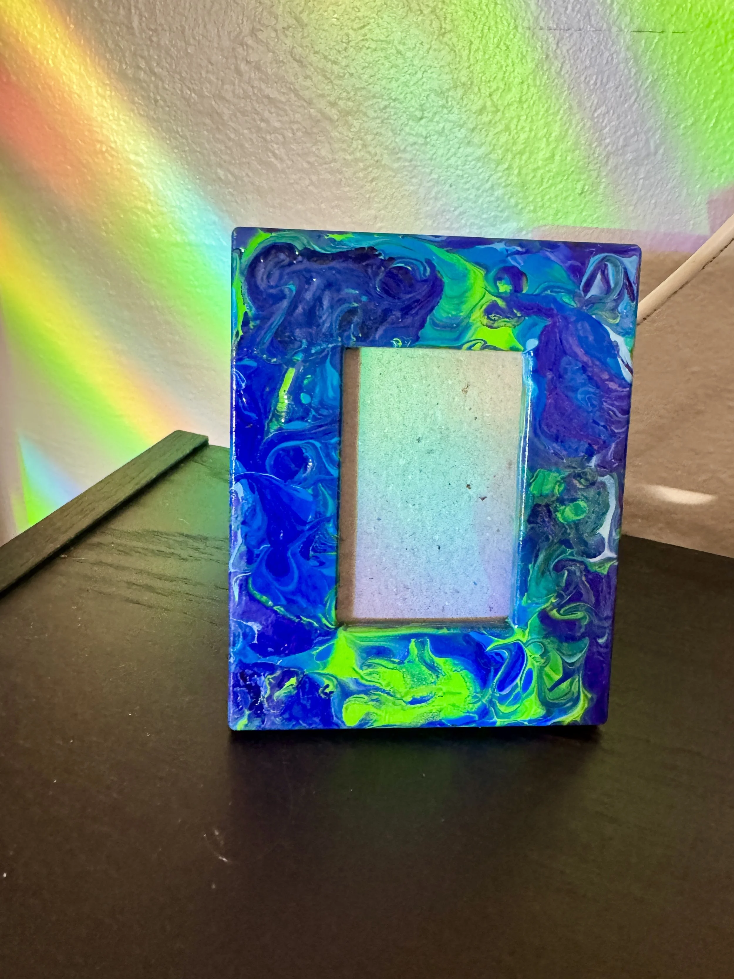 Upcycled Hand painted Picture Frame - Holds Ones 2"x3" picture - AbstractbyRabrams -