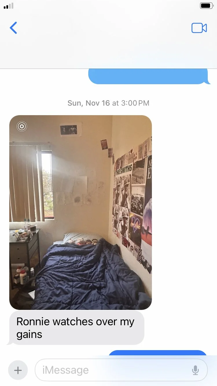 Idolization study with "Ronnie Coleman and Jesus Christ", iMessage with gym member, 2025