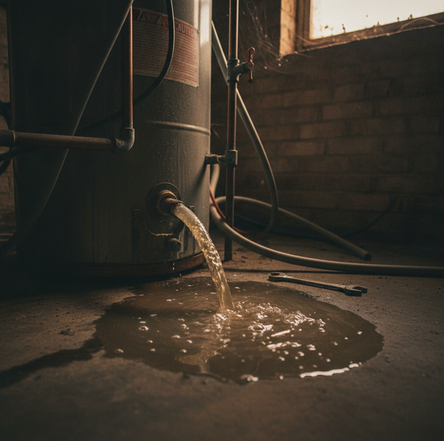 person emptying water heater bucket of sediment