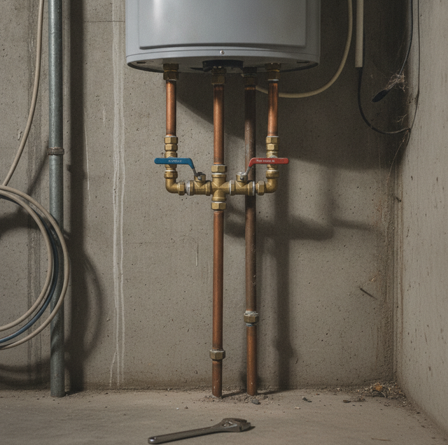 white tank water heater next to slim wall mounted tankless unit