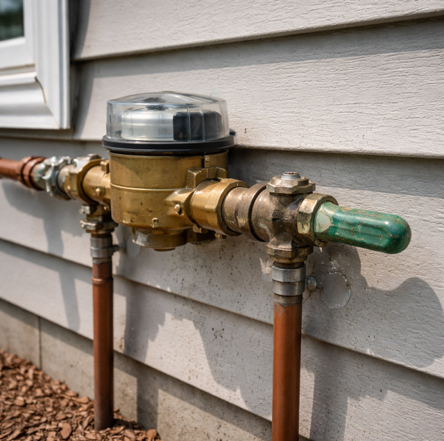 plumber gauge reading low water pressure at outdoor spigot