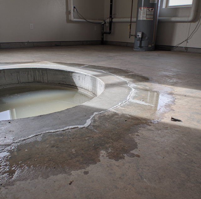 standing water in concrete pit beside water heater