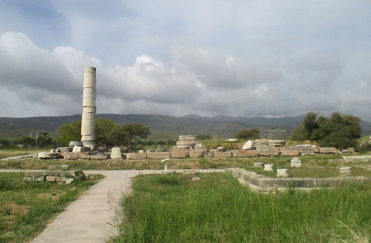 Ruins of the Heraion of Samos with single standing column