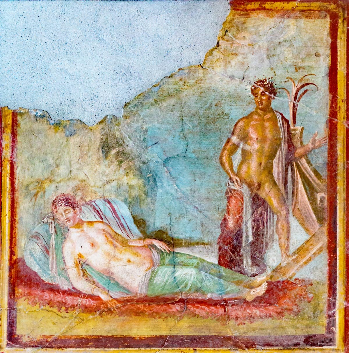 Roman wall painting from Pompeii showing Theseus leaving the sleeping Ariadne on Naxos.