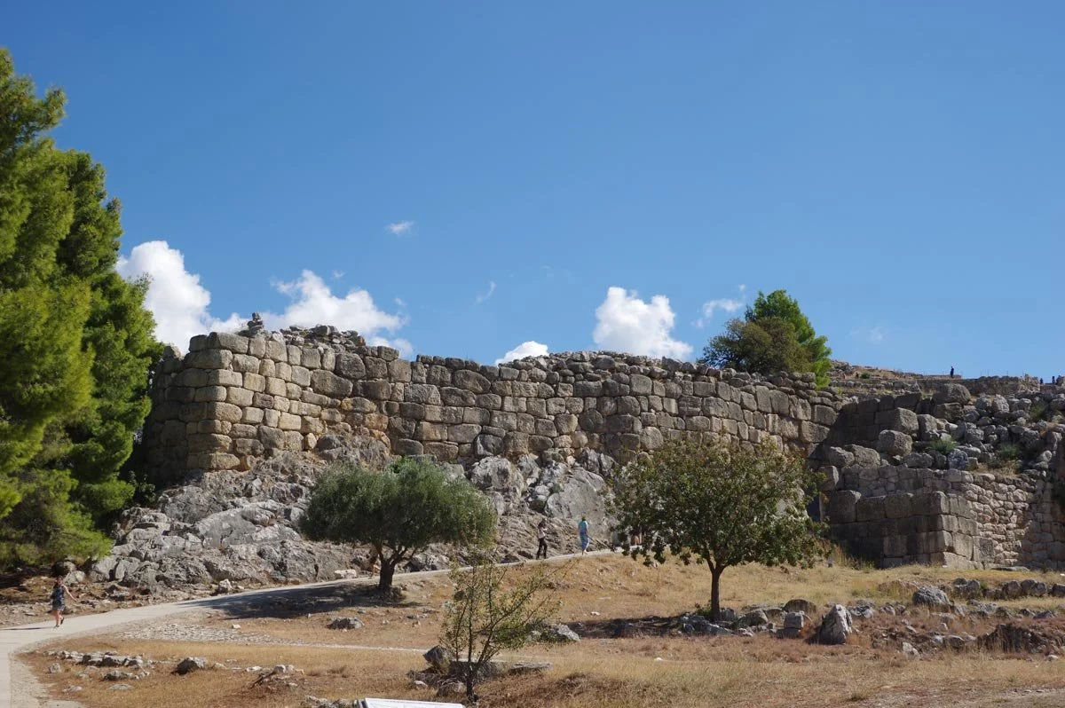 Panoramic view over the citadel of Mycenae and the surrounding Argive plain.