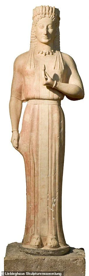 Marble Peplos Kore statue shown without modern color reconstruction.