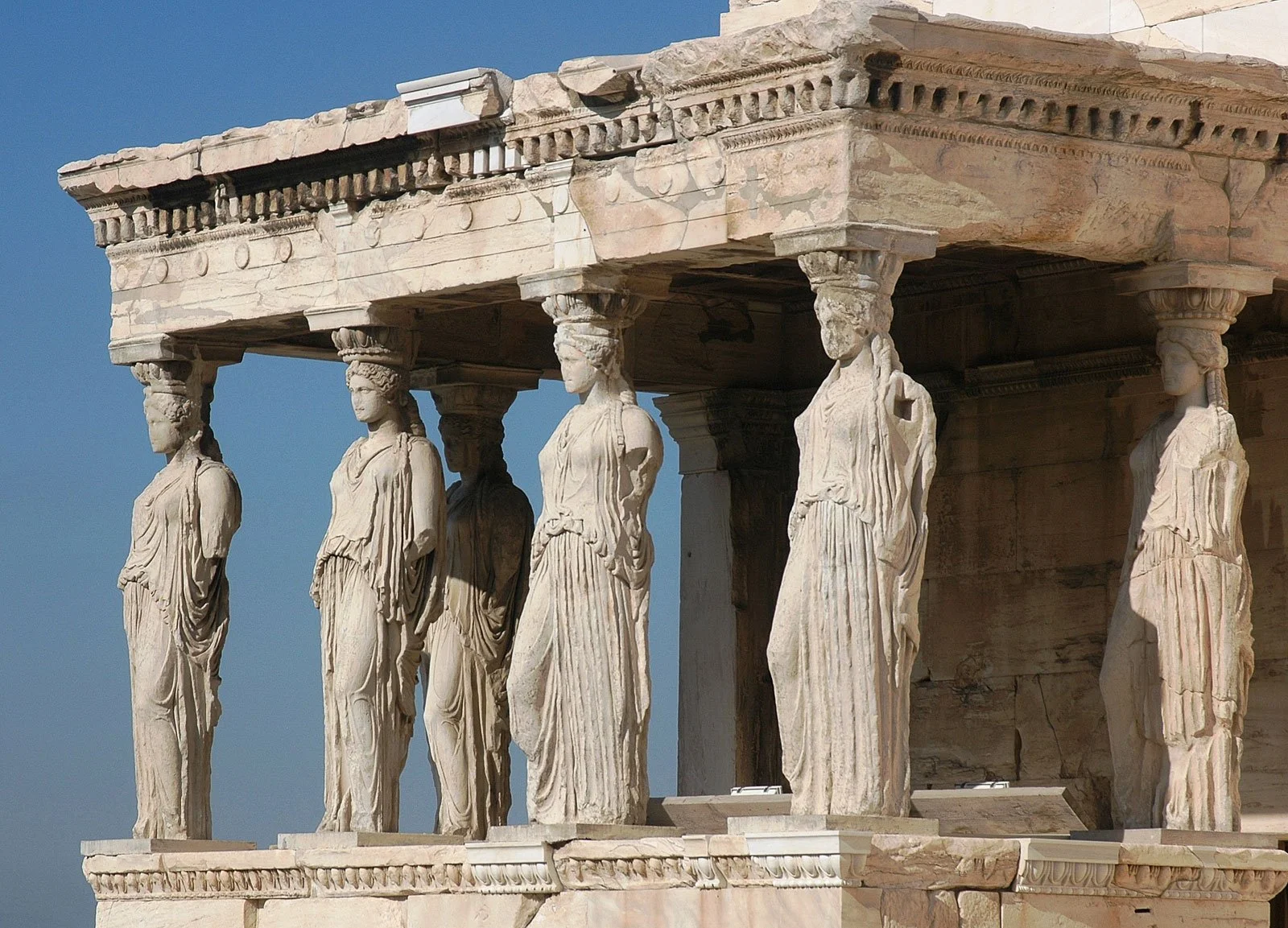 The Caryatid porch of the Erechtheion, with draped female figures used as columns.