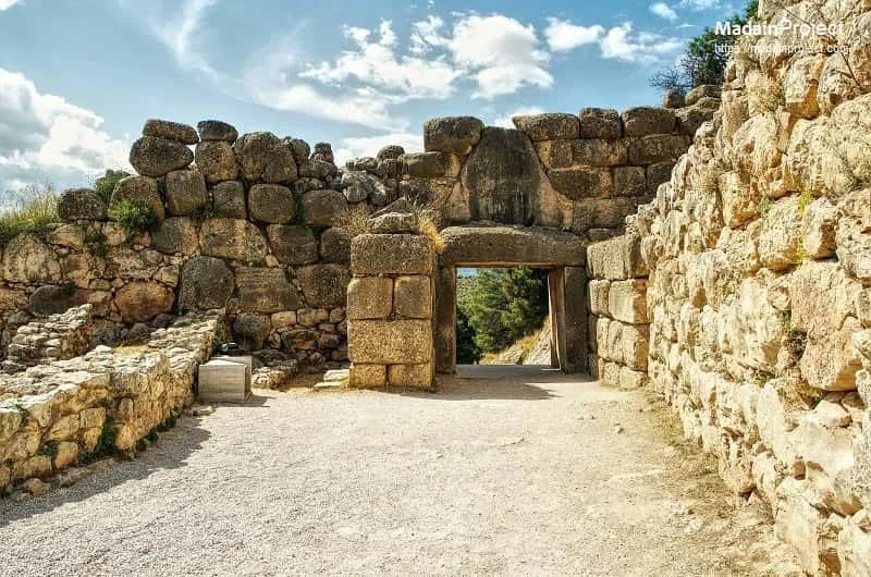 Back of Lion gateway in the Cyclopean fortification walls at Mycenae.