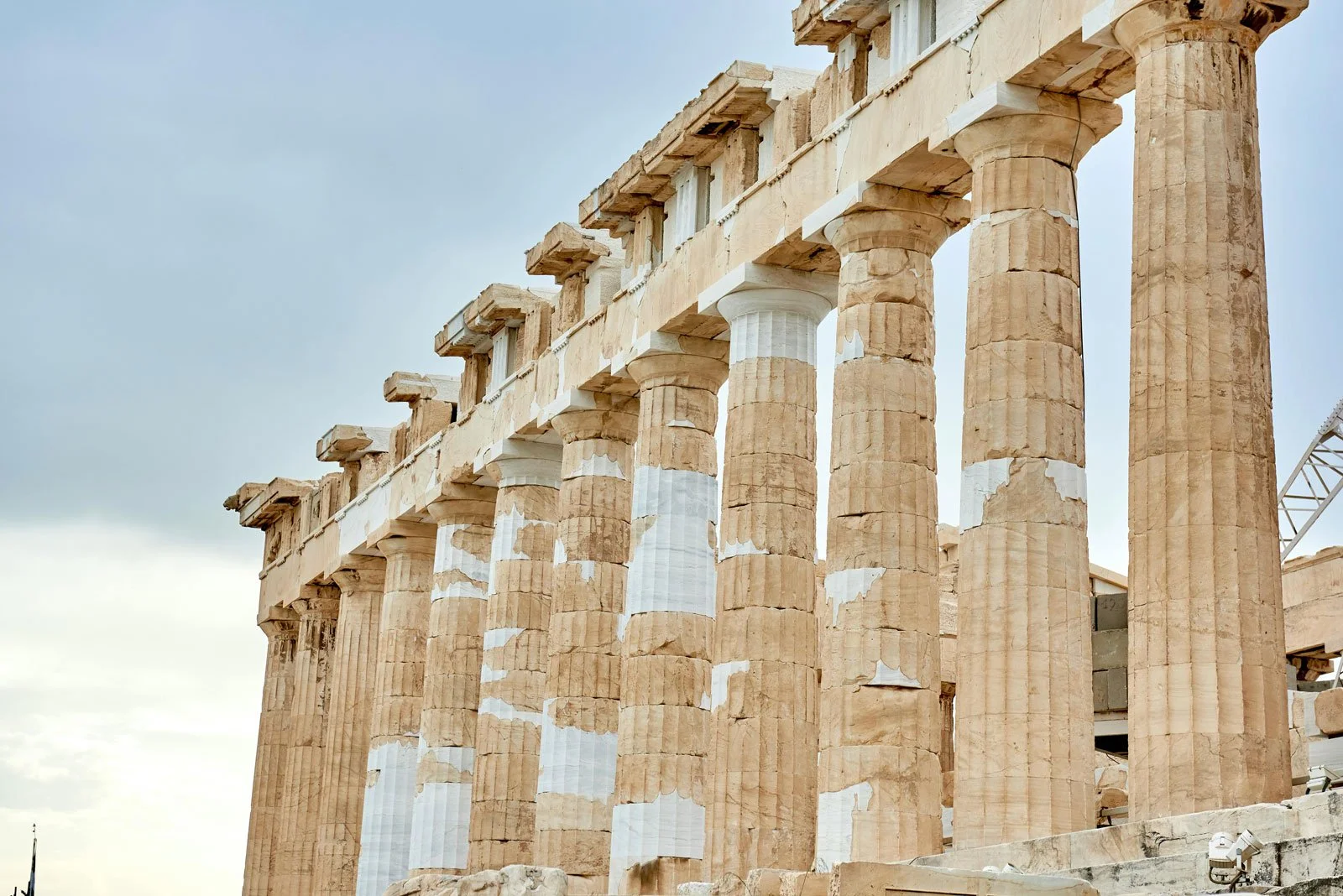 Close view of the Parthenon’s Doric colonnade and entablature.