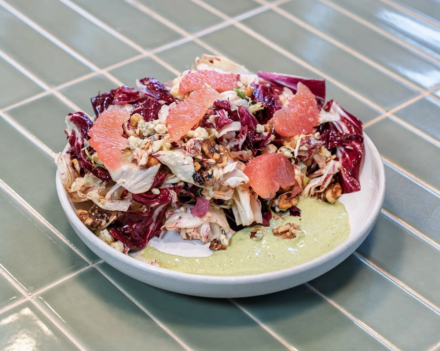For the table or as a meal&mdash;the Chicory salad with @nealsyarddairy Harbourne blue cheese, walnut, grapefruit, honey, thyme &amp; green goddess dressing.
