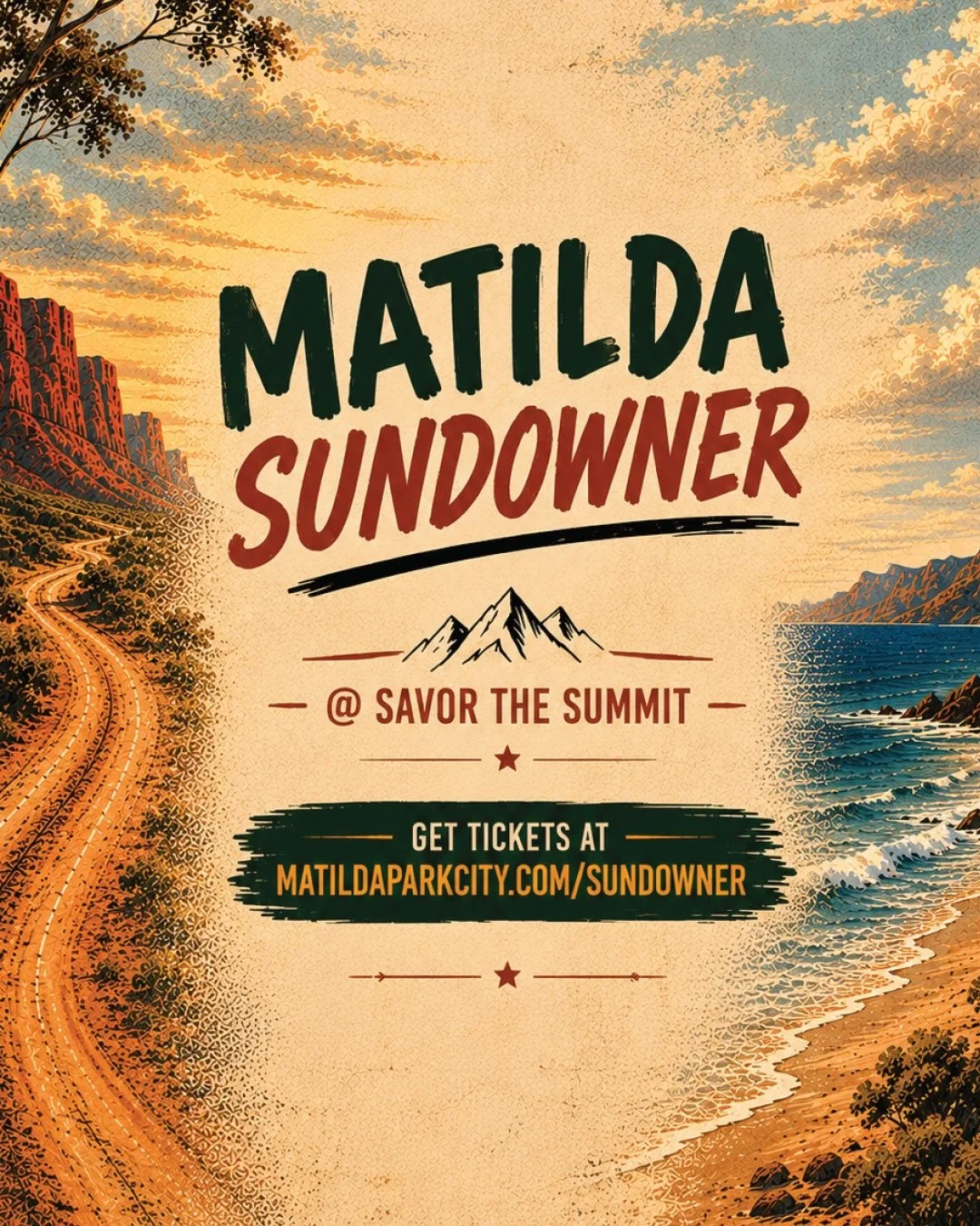 Savor the Summit, the Aussie way. Raw bar, craft cocktails, Aussie wine, live DJ, and zero formal seating. The Matilda Sundowner takes over the top of Main Street on June 27 from 5&ndash;9pm. 

$250pp, tax &amp; gratuity included. 
Tickets at the lin