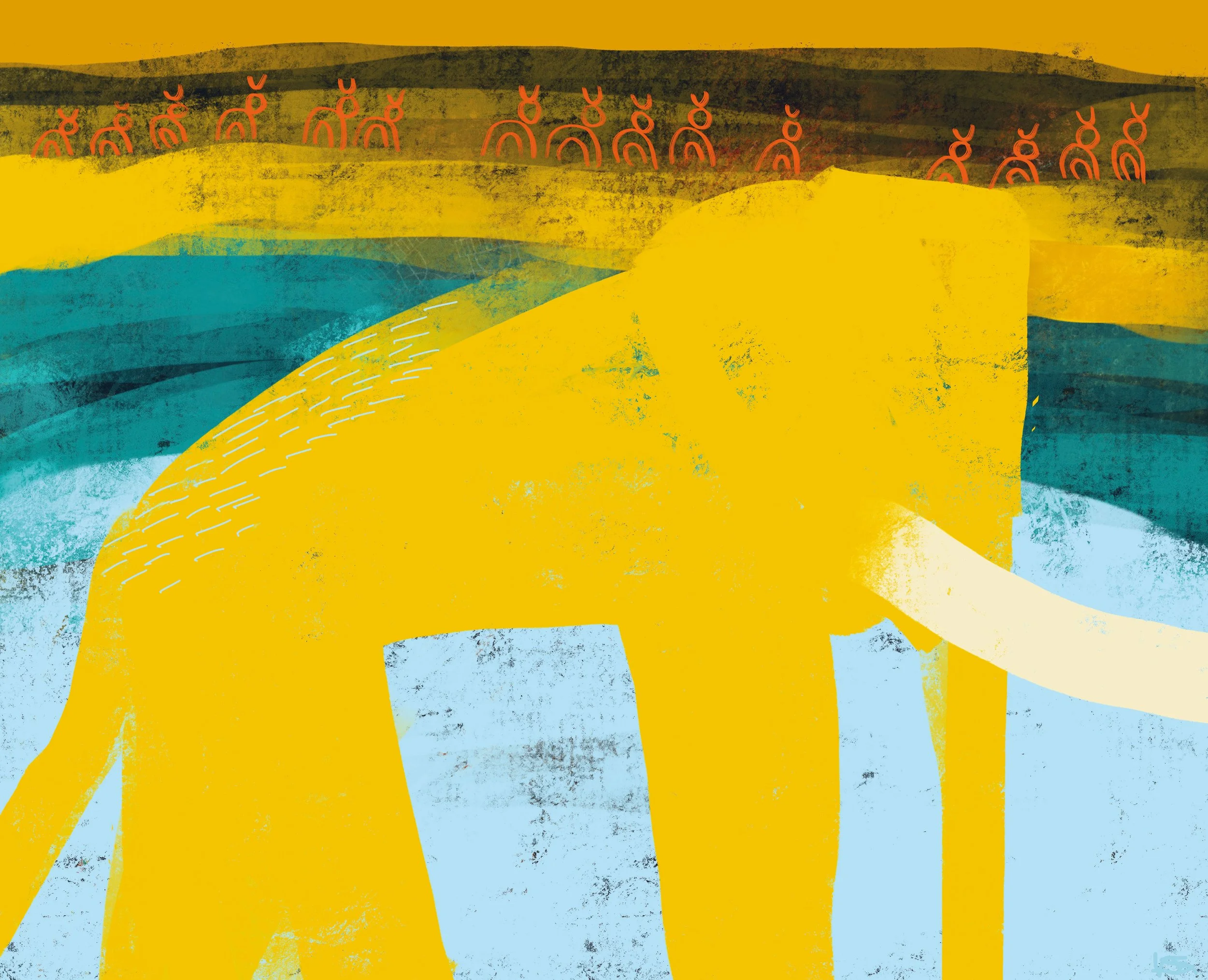 CHOBE original mixed media painting by Sumi Gous. A majestic African elephant inspired by the Serondela river. Large-scale South African wildlife art. Sold.