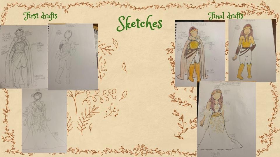 Hippolyta sketches and final drafts