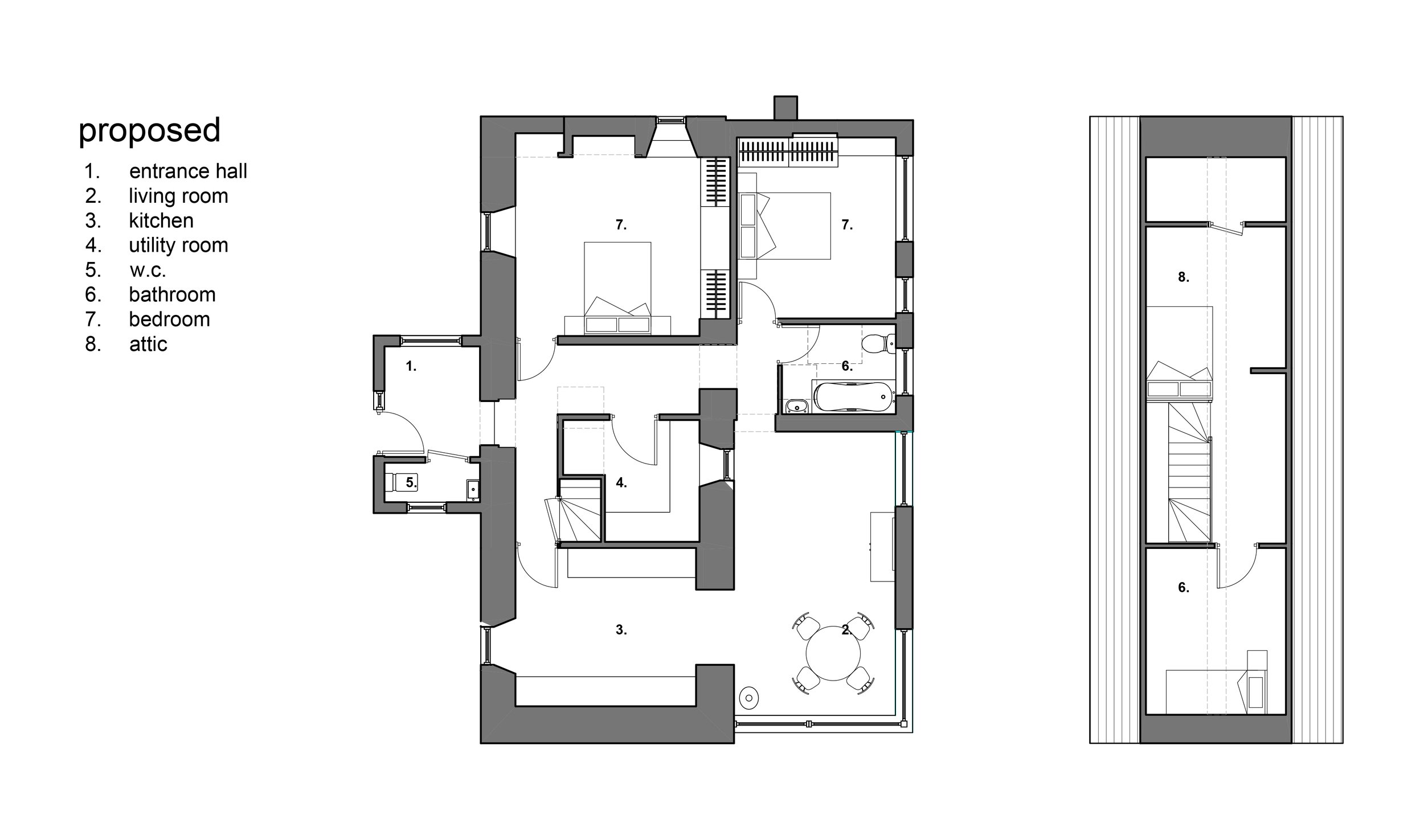 proposed floor plan of extension to cottage in Insch, Aberdeenshire