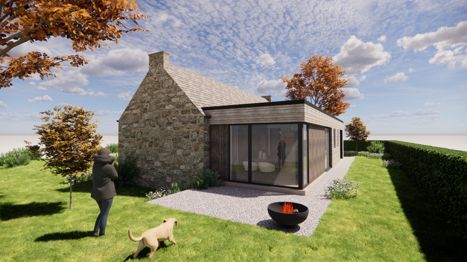 proposed modern rear extension to cottage in Insch, Aberdeenshire