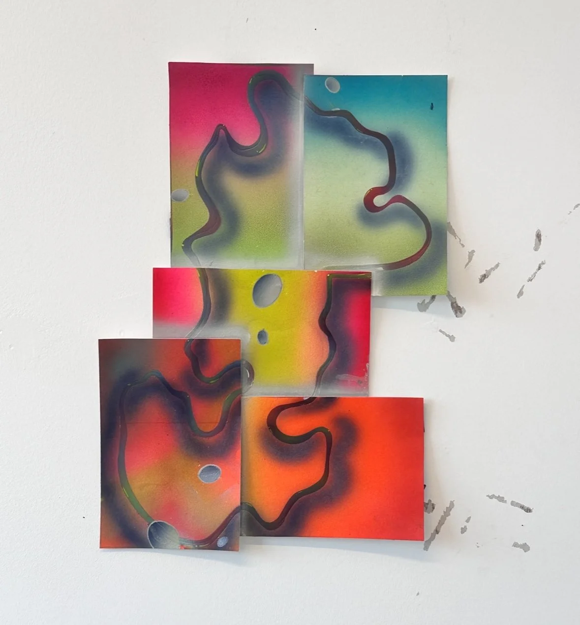 Paper Ooze, 2025 Airbrush on Bristol paper, 18x24 roughly. Paper piece in reference to Primordial Ooze shape