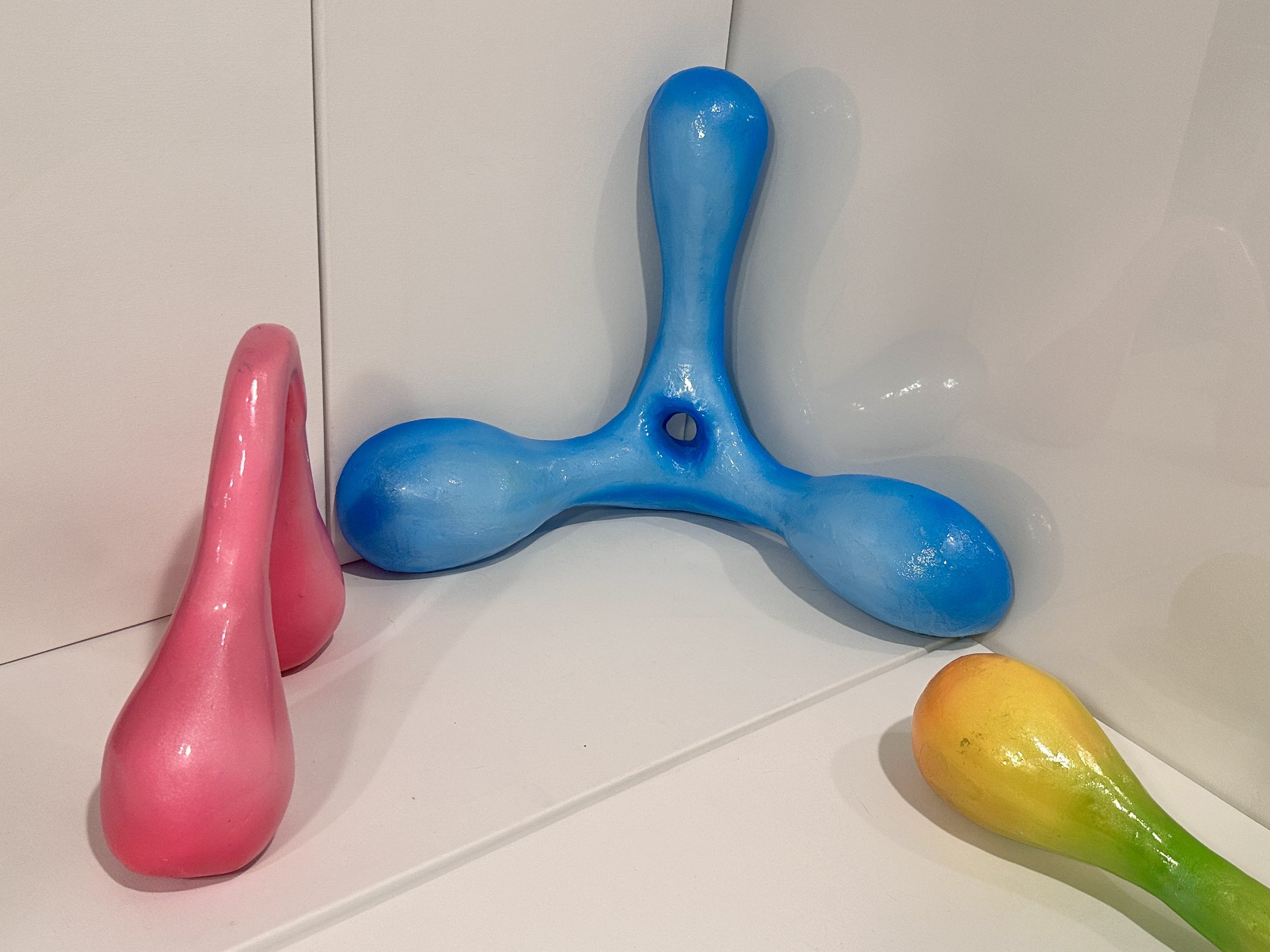 Worm (pink), The Greatest (blue) and Fingerling (green)