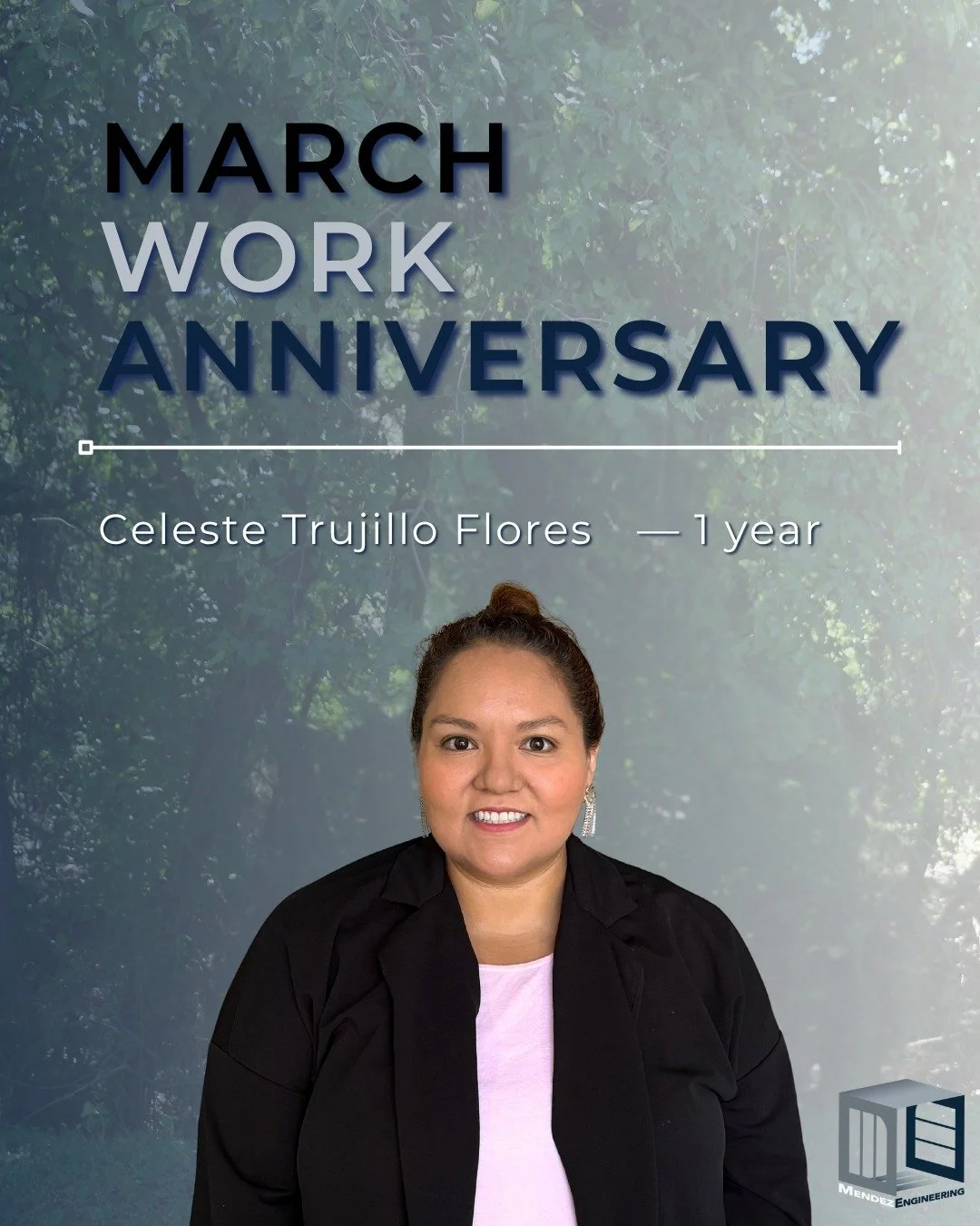 Celebrating Celeste&rsquo;s 1-year milestone! 🎉
Your dedication, hard work, and the difference you make each day don&rsquo;t go unnoticed. We&rsquo;re grateful to have you on the team! 🙌
#EngineeringExcellence #MendezEngineering