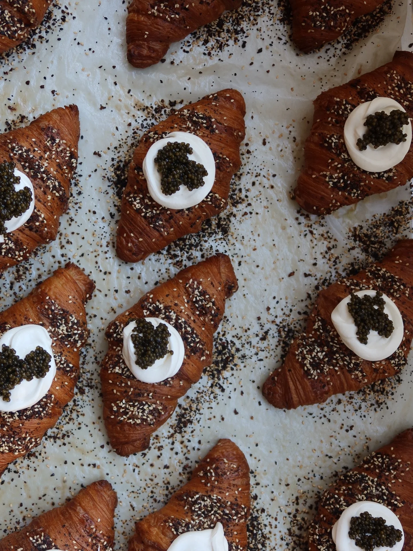 Our everything croissant topped with cr&egrave;me fra&icirc;che and a heaping amount of gifted @bigpearlcaviar was a fun way to end Giving Tuesday &amp; Wednesday. Thank you to everyone who showed up and shopped and to the @foodbank4nyc team for ever