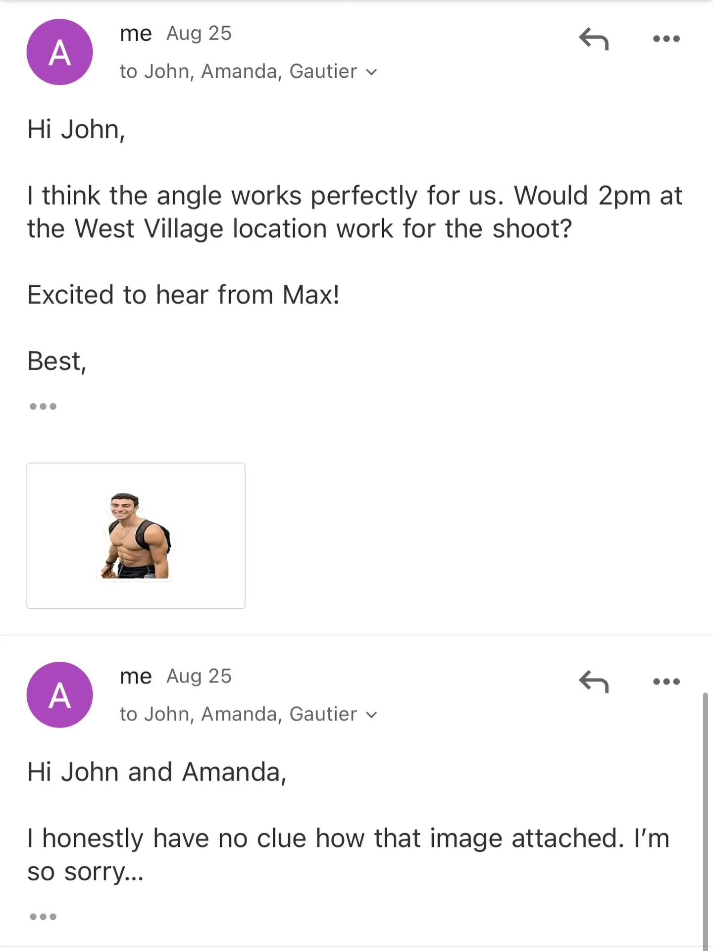 Thinking about the time I accidentally sent an email with a shirtless Luigi Mangione attachment. 💌