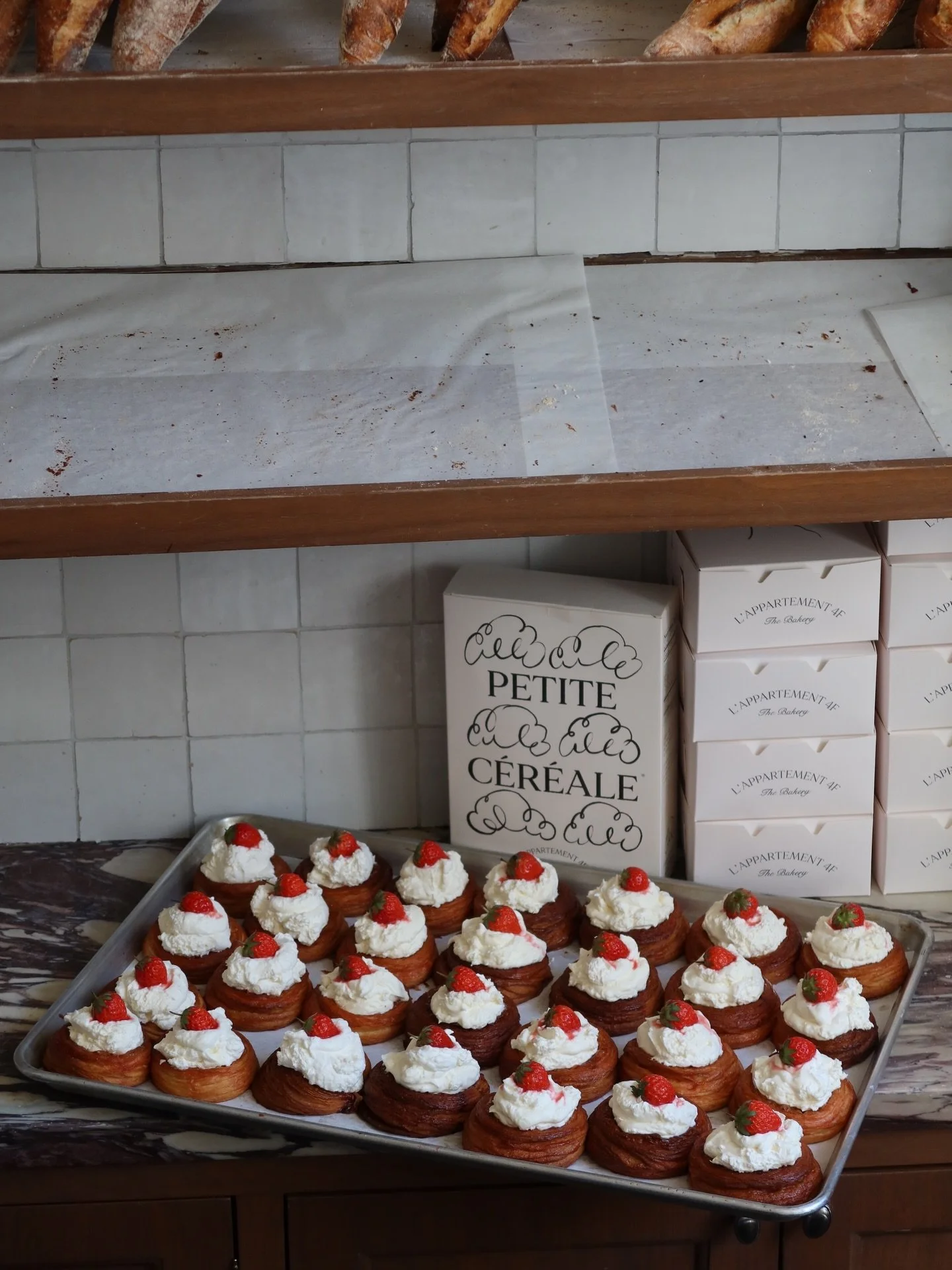 Saturday in Brooklyn with the Three Way Strawberries Croissant made in collaboration with @equittner 🍓 Our classic croissant dough brushed with strawberry syrup, filled with Ella&rsquo;s strawberry and raspberry jam, her mascarpone whipped cream top