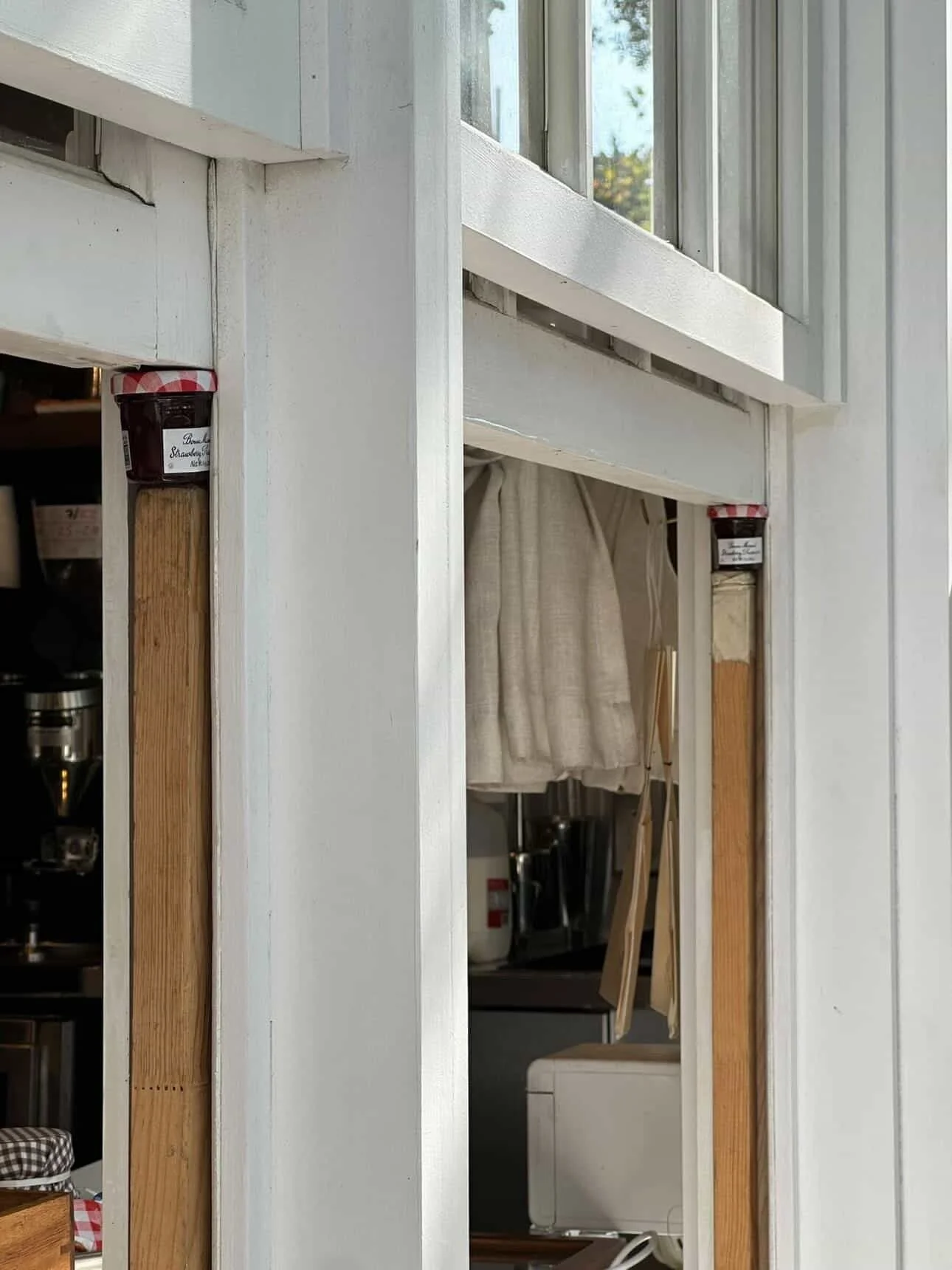 I was tying some twine on the door this week and it made me think of a few examples we used unconventional ways to fix problems at the bakeries. A good reminder to just start something and not wait for it to be perfect. 

1. Mini jams used as window 