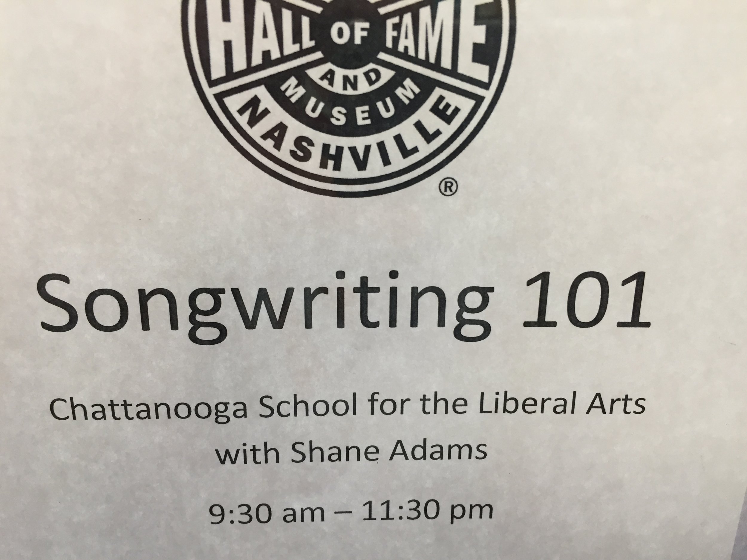 Sign for Songwriting 101 with Shane Adams at the Chattanooga School for the Liberal Arts