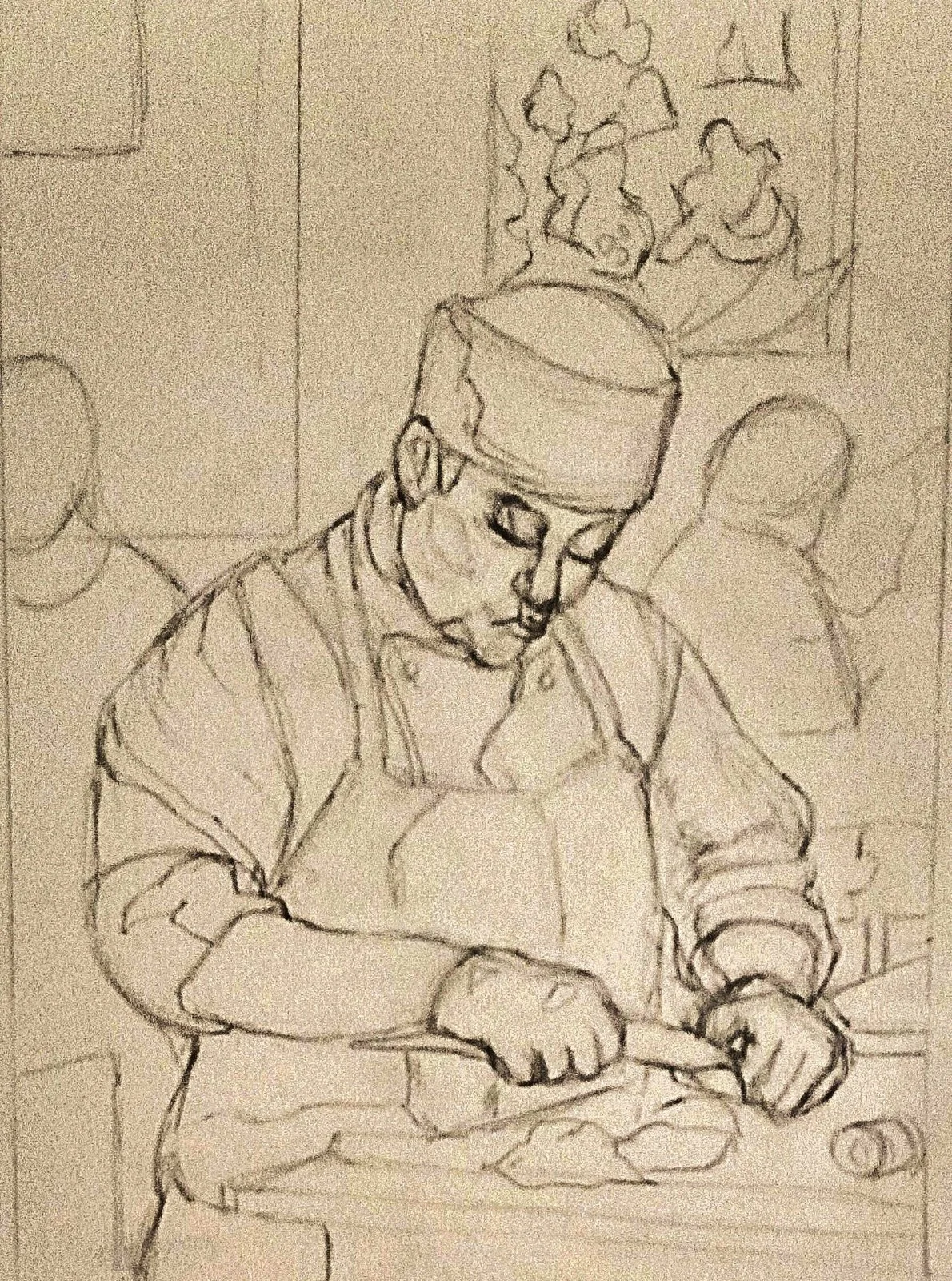 Sketch: Sushi Chef
graphite pencil
11.5 in. x  8.5 in.