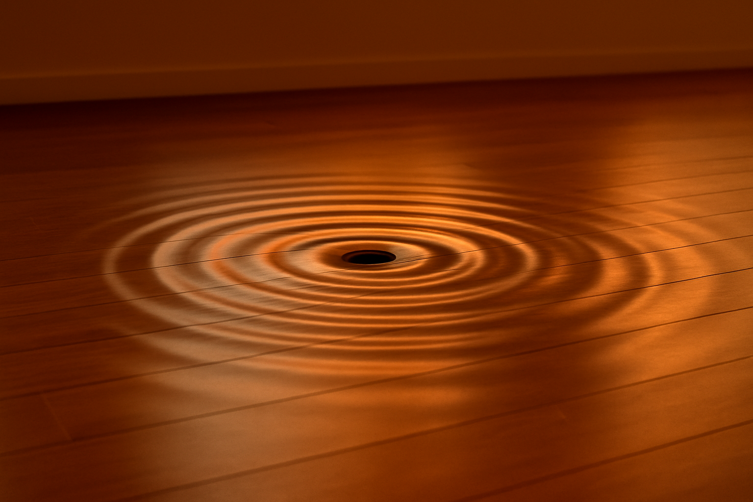 Vibro Yoga gulv med lydvibration – sound waves from transducer creating ripple effect on floor