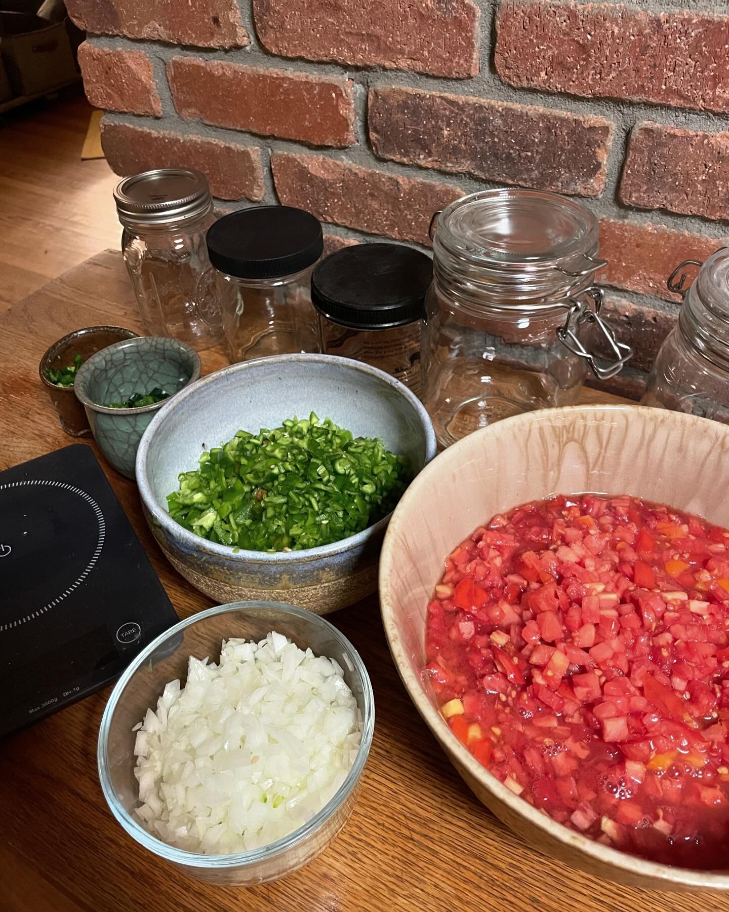A little experiment tonight, lactofermented salsa! Wish us luck, we haven&rsquo;t had much luck with fermenting in the past, but I&rsquo;m feeling good about this one. 

I&rsquo;m almost out of tomatoes 🥲 such a sad day.. tomorrow I&rsquo;ll make an