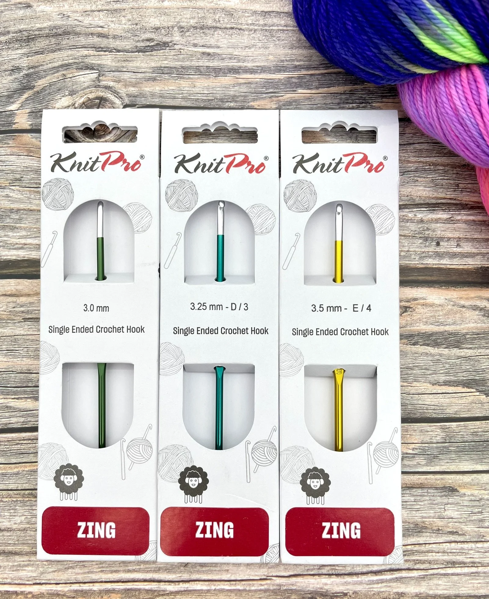 KnitPro Zing Crochet Hooks sizes 3mm D E.JPEG