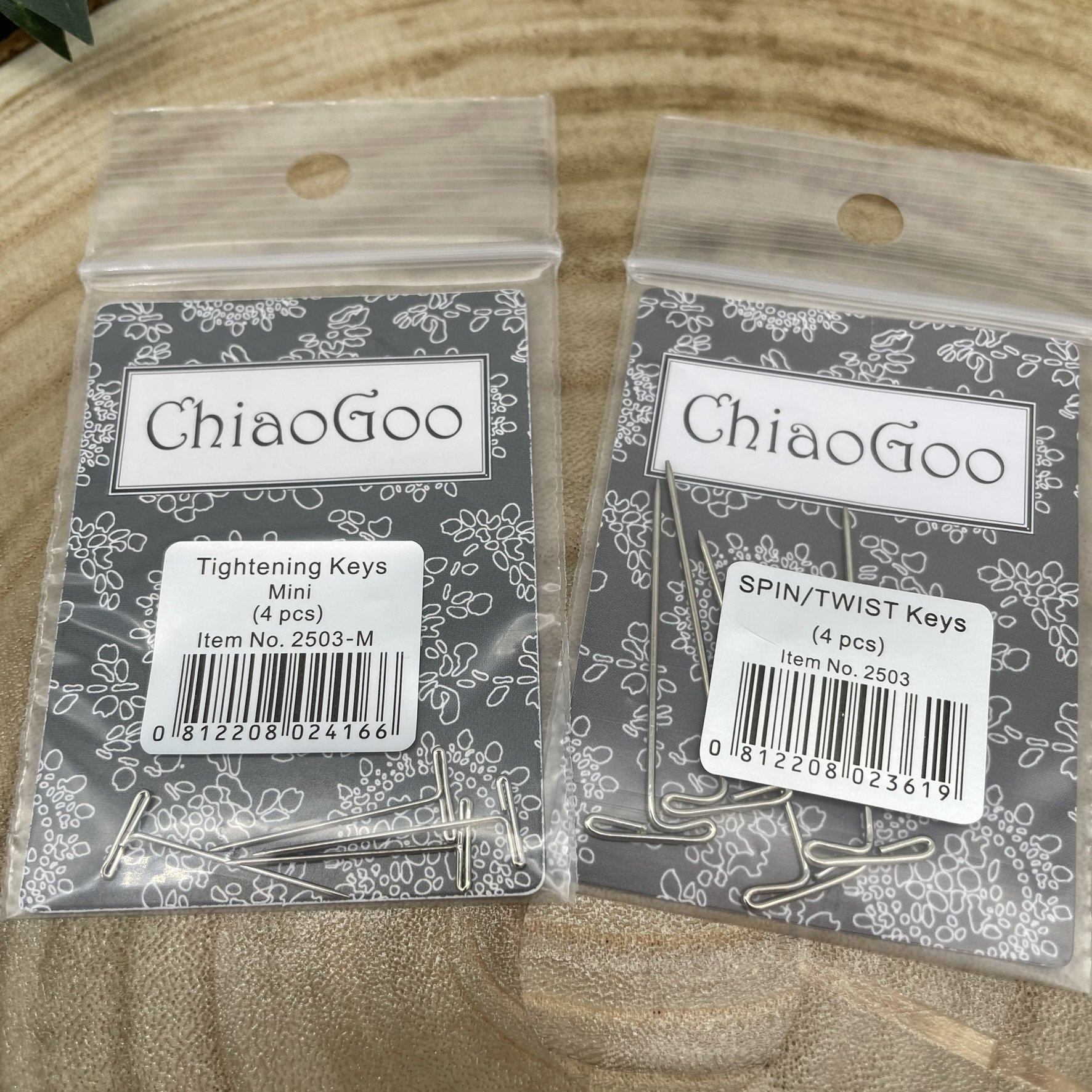ChiaoGoo Twist & Spin Tightening Keys, mini and regular size, in package, 4 pieces each