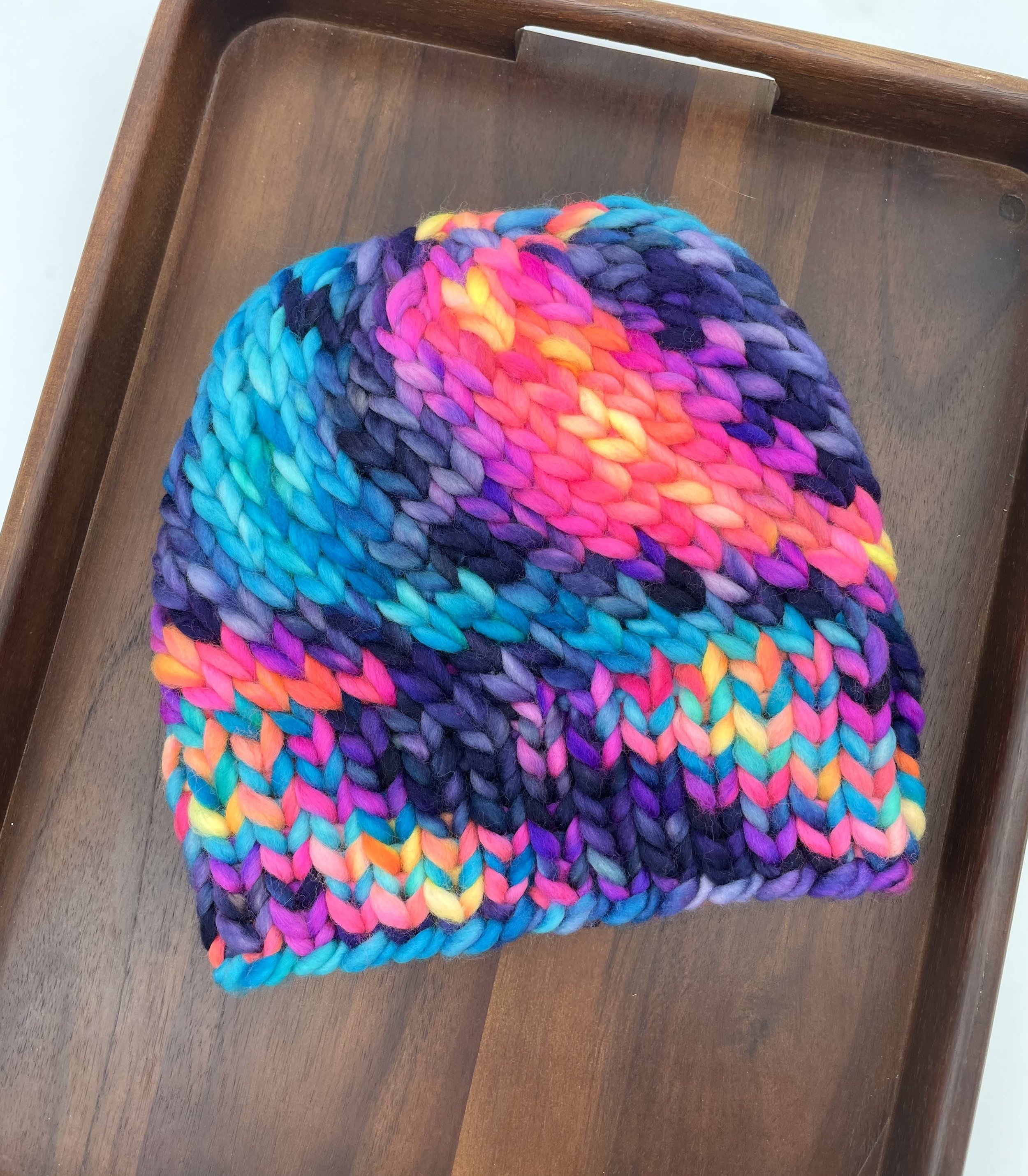 Hand-dyed-yarn-Aurora-Squirrelealis-knit-beanie