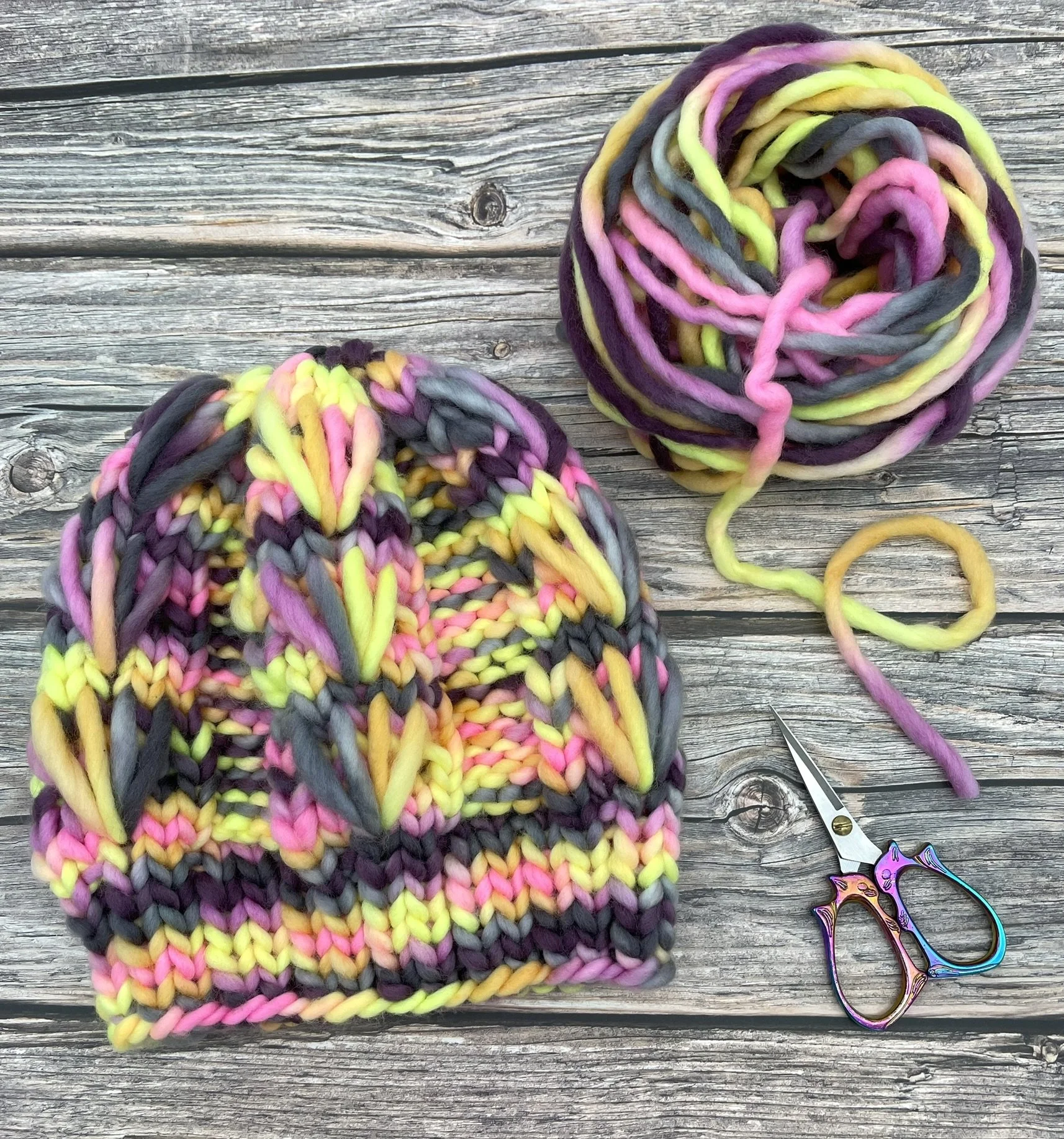 Beanie knit in Sunsets With Squirrel Bae.JPEG