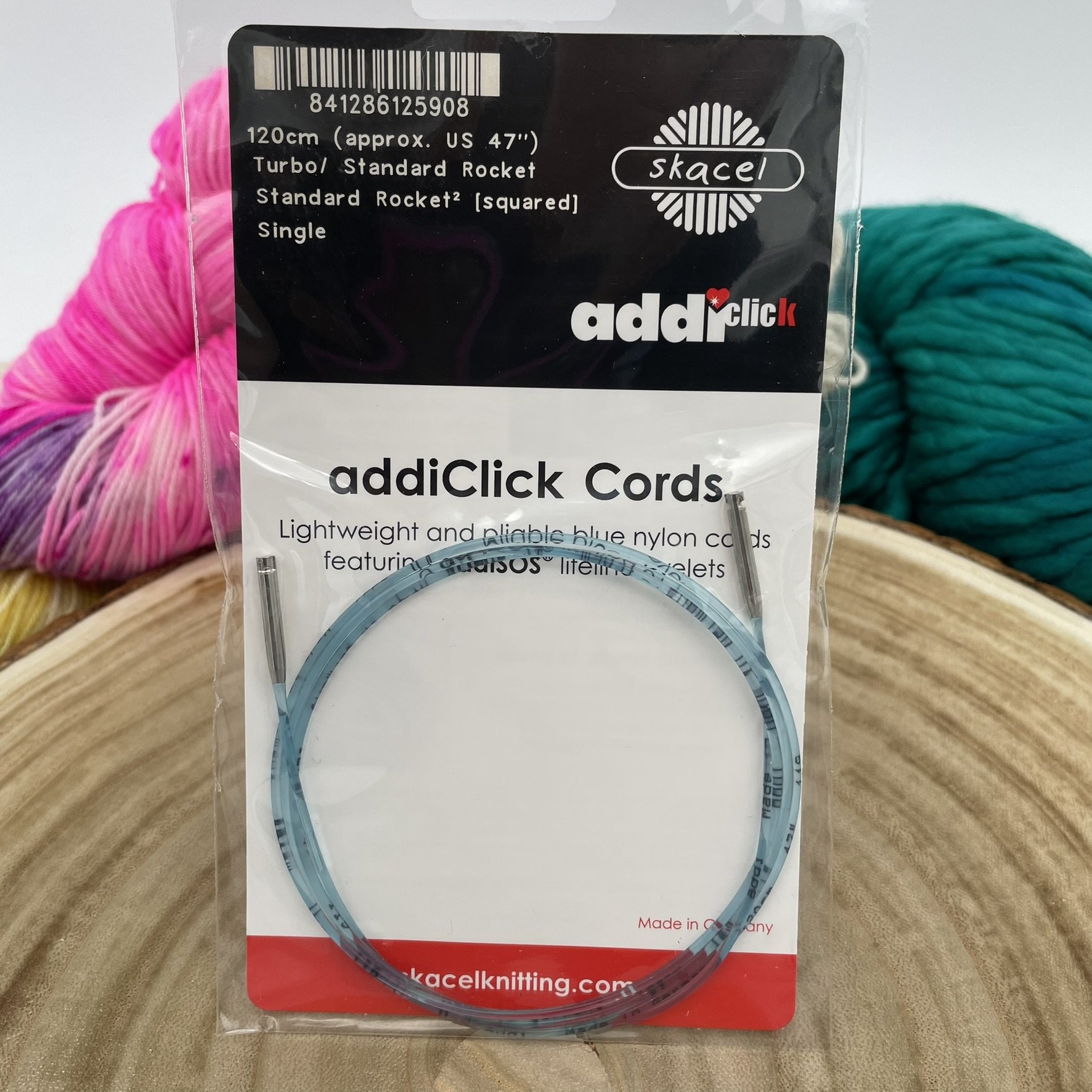 Sealed package of addiClick 47-inch cord with lightweight blue nylon and lifeline eyelets.