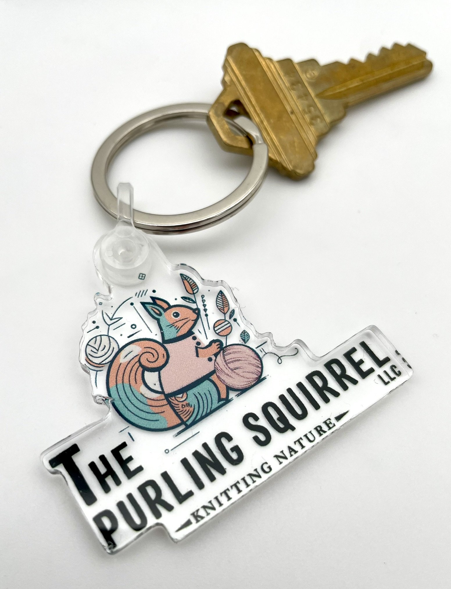 Purling Squirrel Keychain with key.JPEG