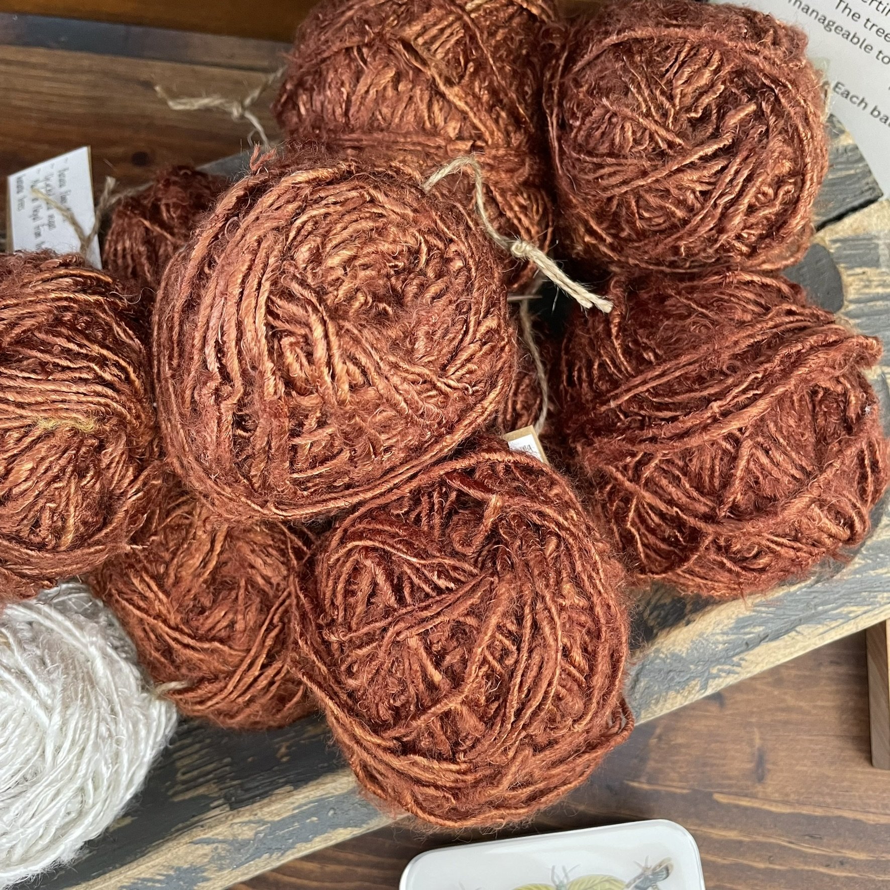 Cedar Brown banana fiber yarn, eco-friendly yarn with a warm brown hue.
