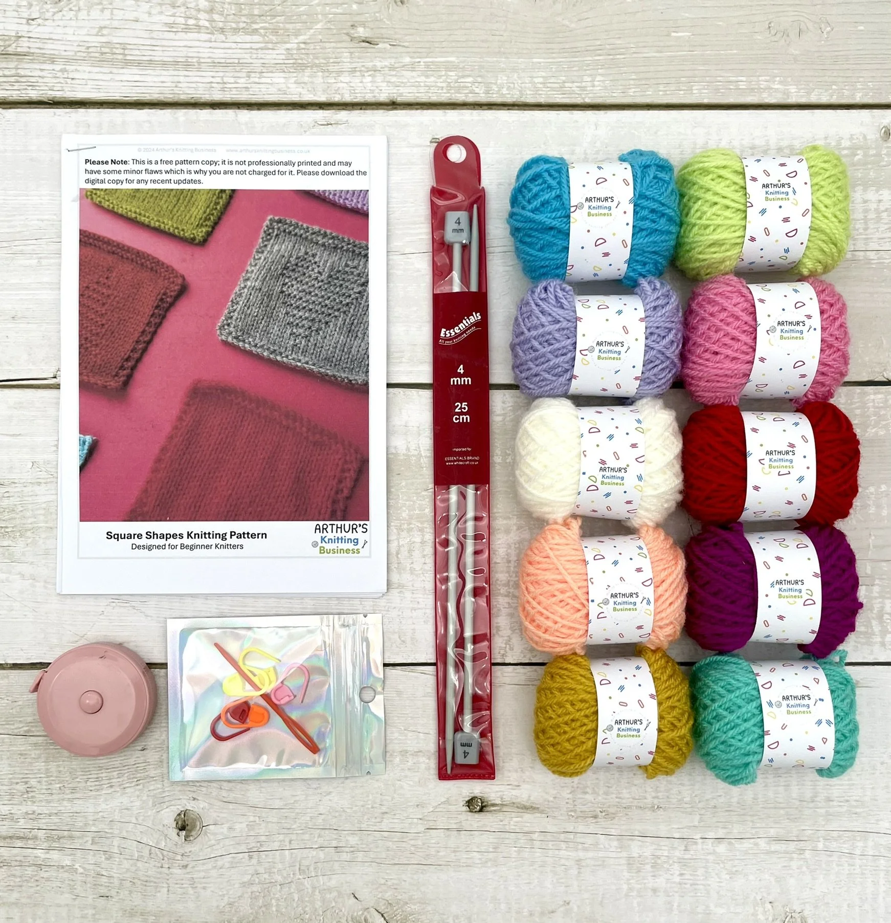 Square Shapes Beginner Knitting Kit .JPEG
